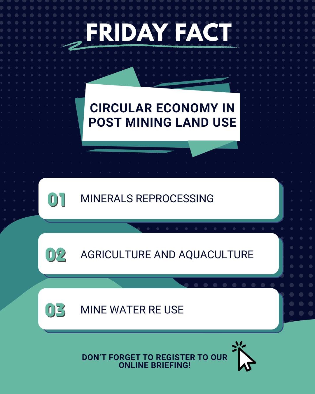 ♻️Friday Fact: Circular Economy in Post Mining Land Use

As we get ready for our Reimagine Rehab Online Briefing, we&rsquo;re putting a spotlight on three initiatives included in the recently launched Reimagine Rehab Prospectus. These initiatives sho