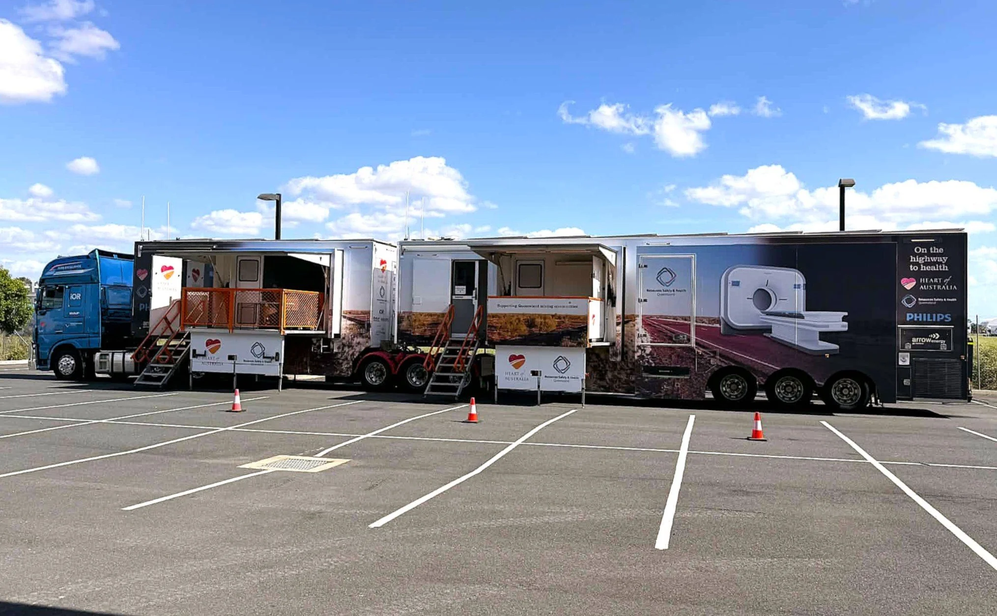 HEART5 Mobile Health Unit💜

Since it began operating in 2022 Heart5 has stopped at the Resources Centre of Excellence eight times!

Heart 5 is a B-double filled with medical equipment to screen for mine dust diseases like silicosis, black lung, and 