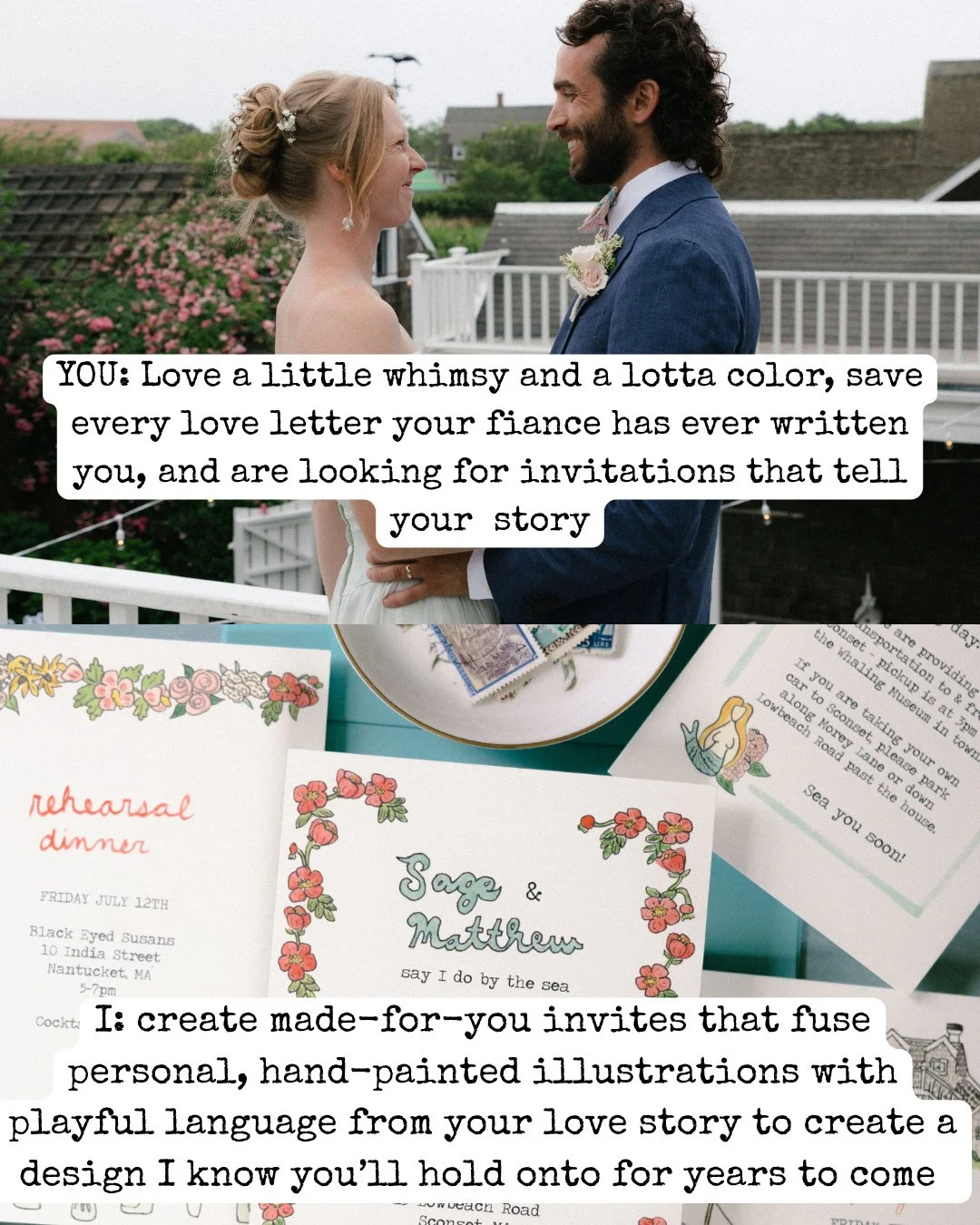 Our wedding stationery dating profiles side by side...are we a match? 💌⁠
⁠
As I continue growing my stationery business this year, I'm reflecting on how important ALIGNMENT is, for myself and my clients. I've been so lucky to work with clients who h