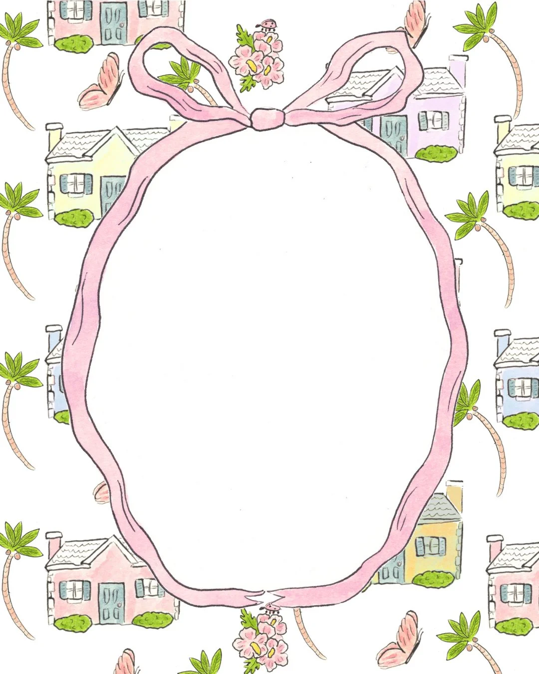 Obsessing over this custom stationery made for a recent client 🎀 ⁠
⁠
What I love about art is the way that it transports you. This design, inspired by the beautiful Bermudian fairyland these clients get to live in, will undoubtedly transport whoever