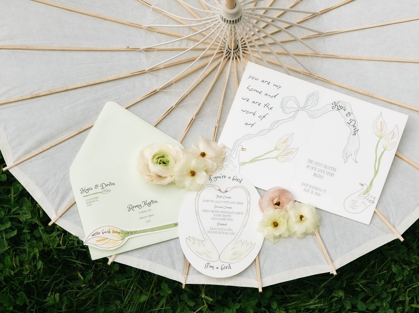 When your wedding invitation feels like a love letter straight from The Notebook, sent to all of your guests 💌⁠
⁠
I had SO much fun working on these designs for a recent styled shoot - weaving elegant swans, calla lillies and draping ribbons with sn