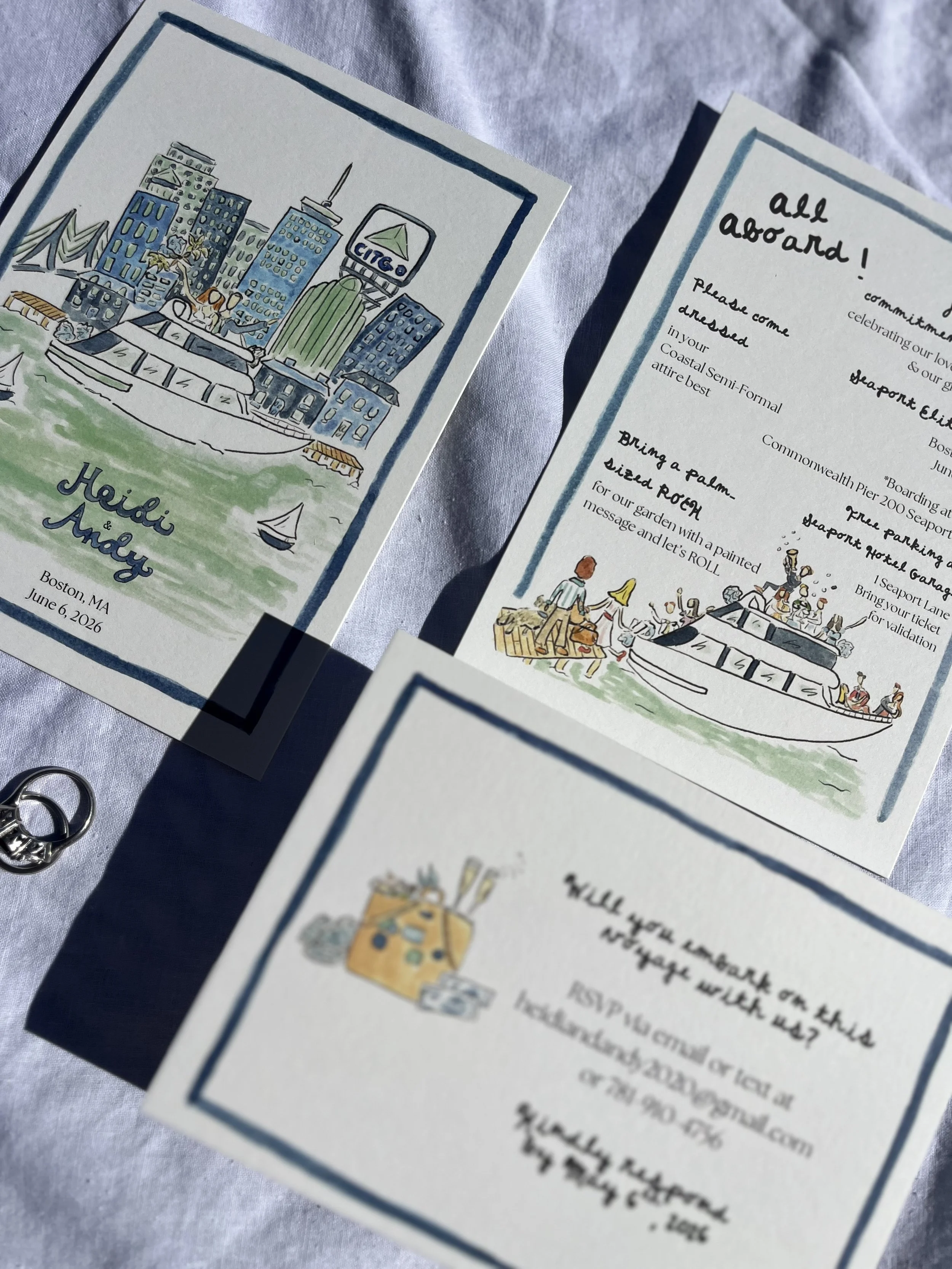 Boston Wedding Invitations inspired by a love of travel, the harbor, and their favorite people