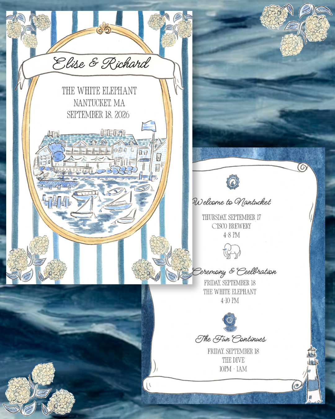 Classic Nantucket Whaling Inspired Wedding Invitation