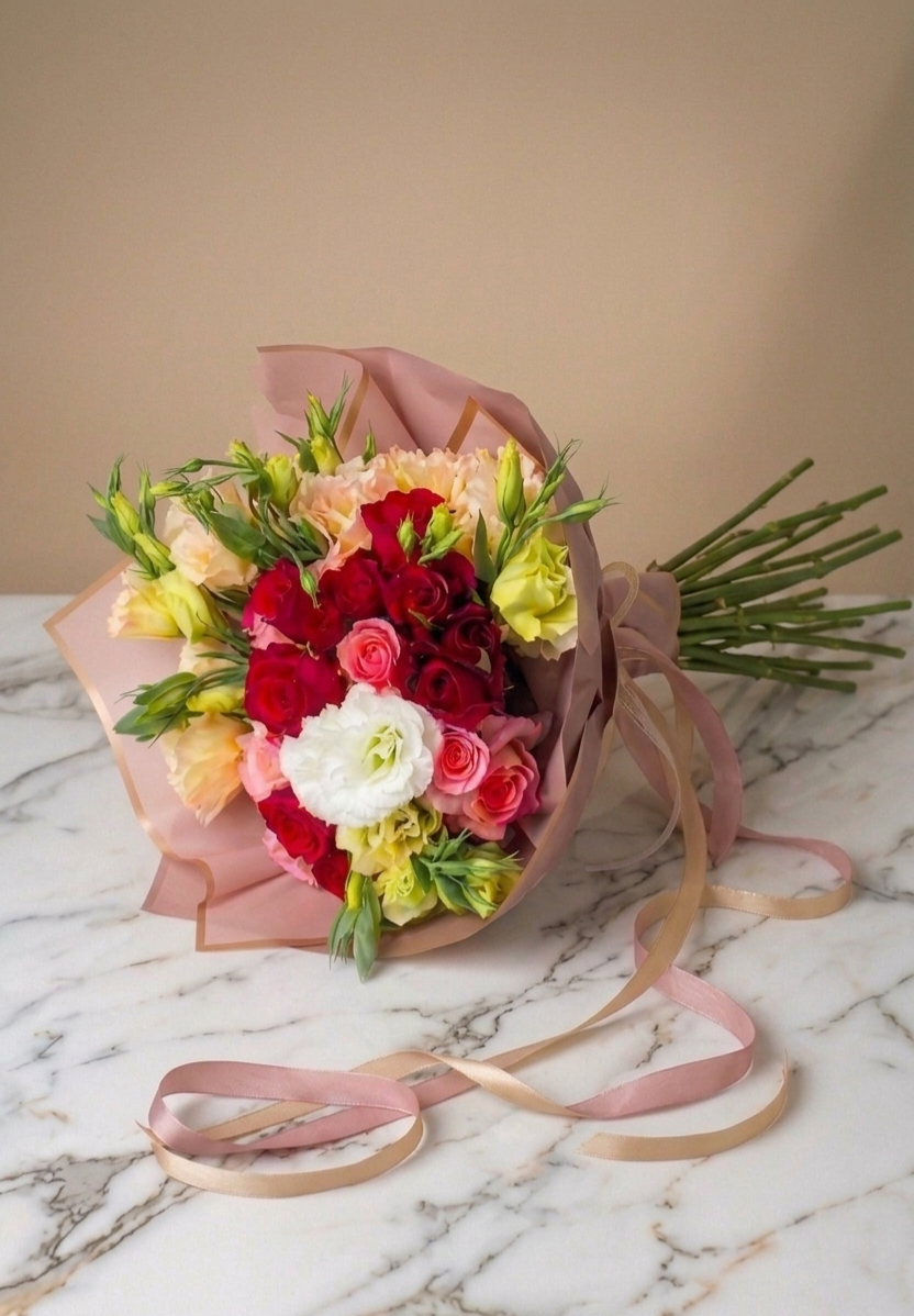 Ramo con Lisianthus y Rosas