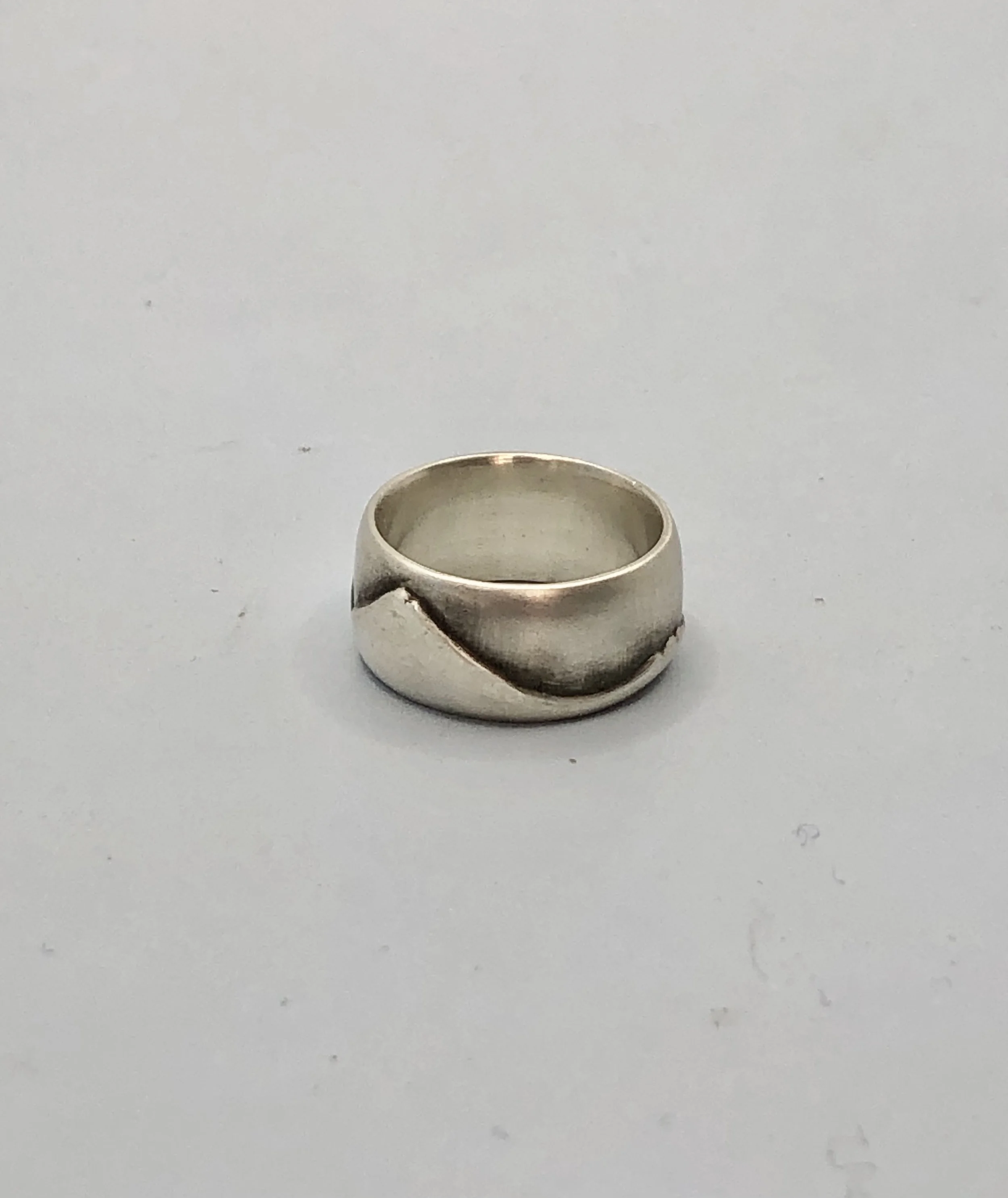 Taranaki ranges ring flat lay showing full mountain skyline wrap. Taranaki, Pouakai, Pukeiti, Kaitake