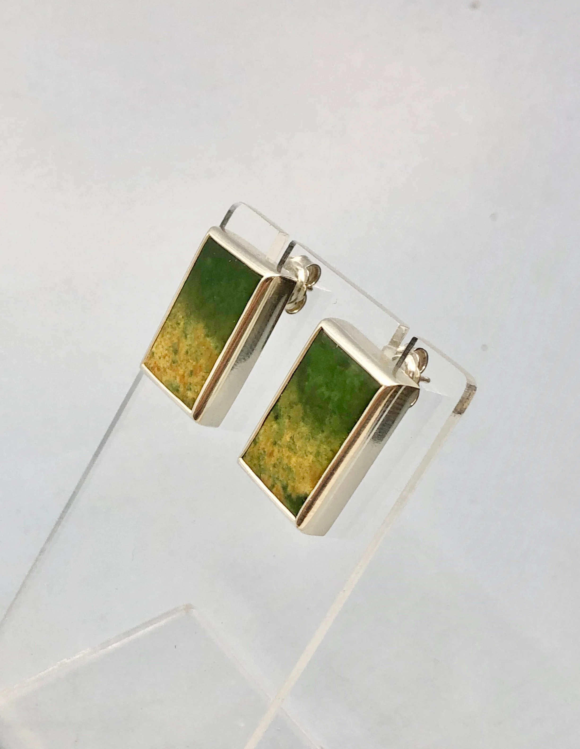Marsden Jade & Silver Rectangle Studs
