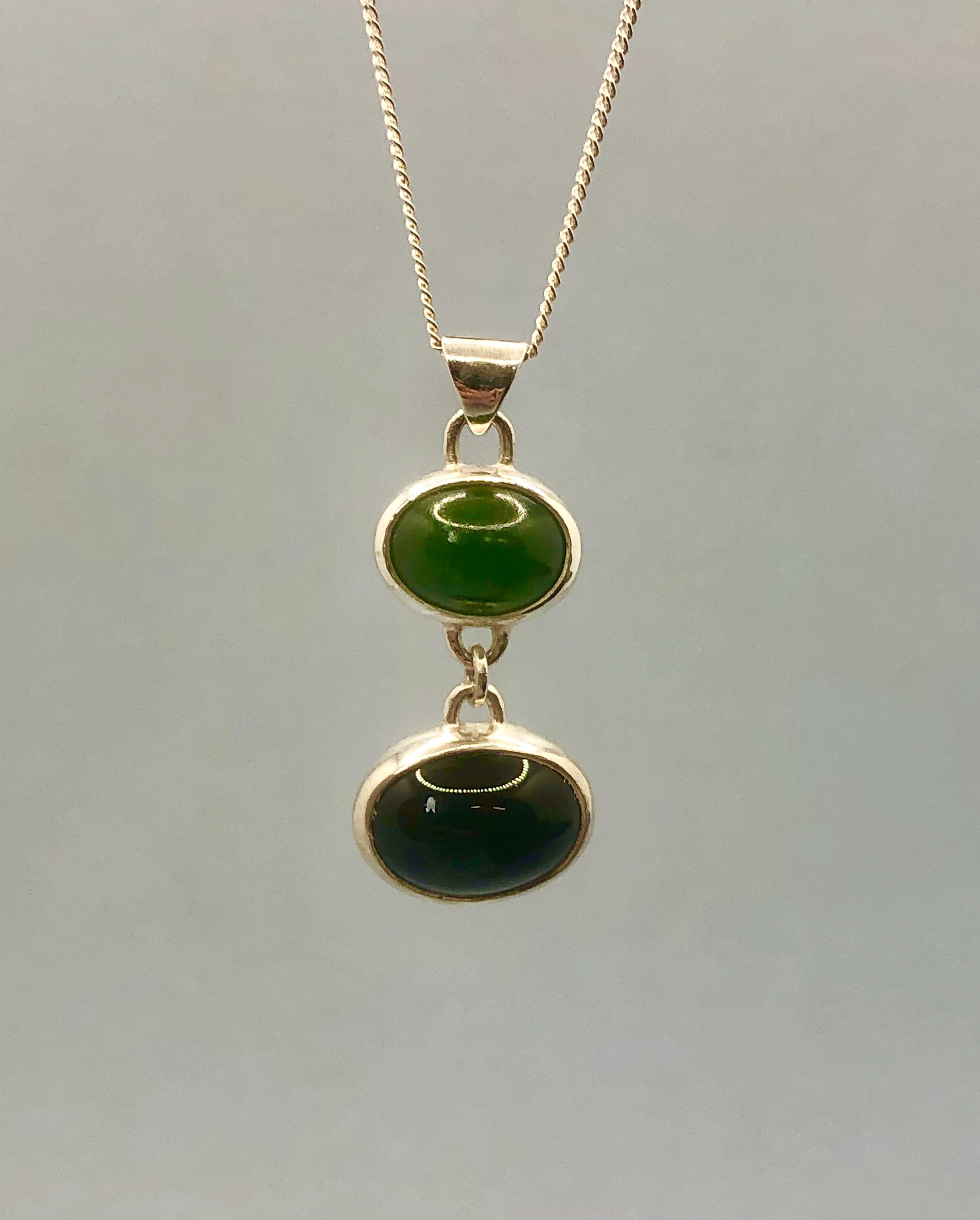 Pounamu & Black Agate Silver Pendant