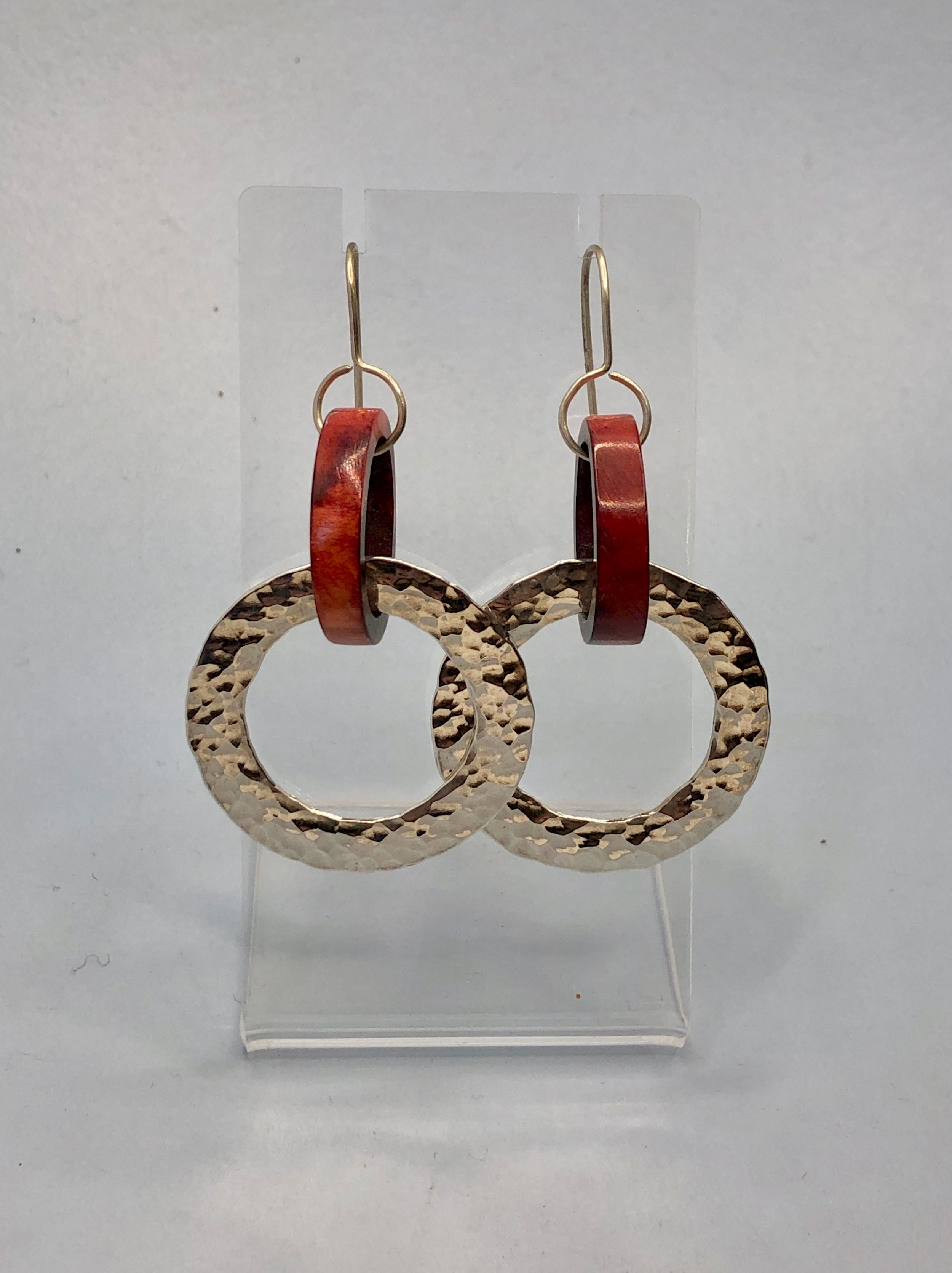 Hand carved antler earrings with sterling silver textured hoops