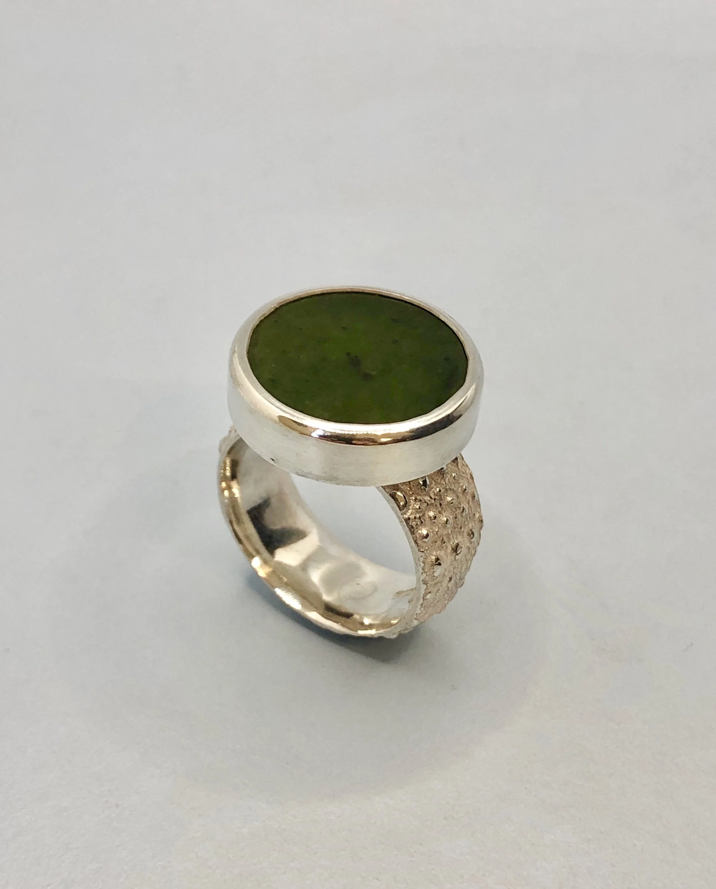 Pounamu & Silver Kina Ring