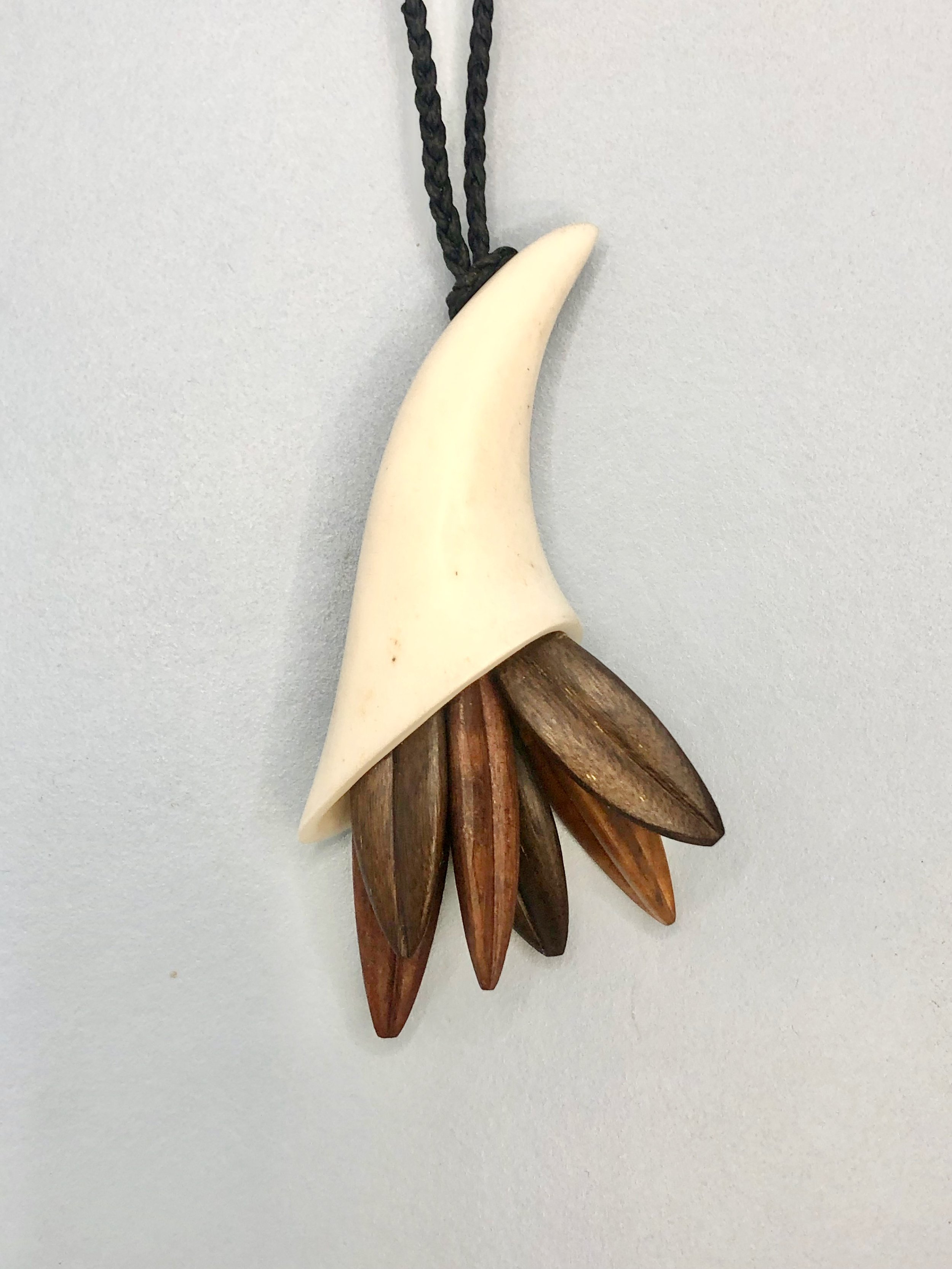 Wooden Seedpod & Antler Tine Pendant