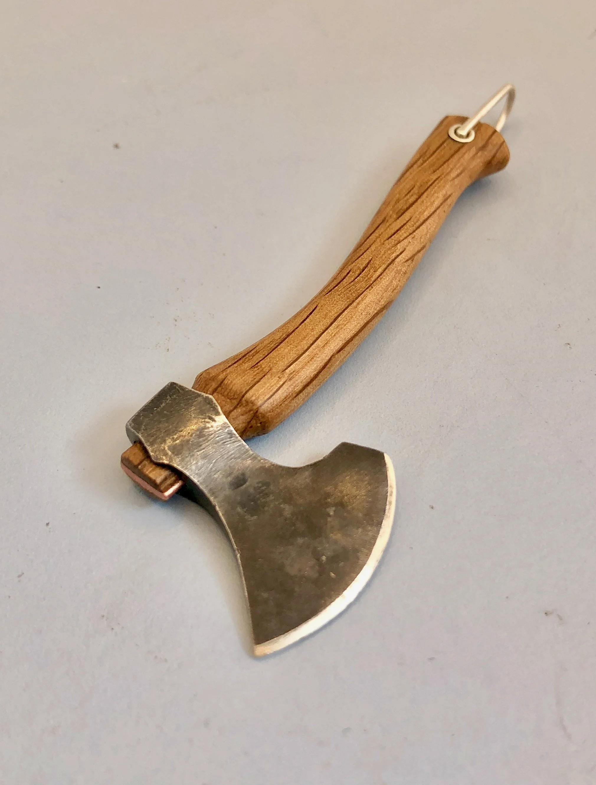 Viking Axe; Oak & Sterling silver
