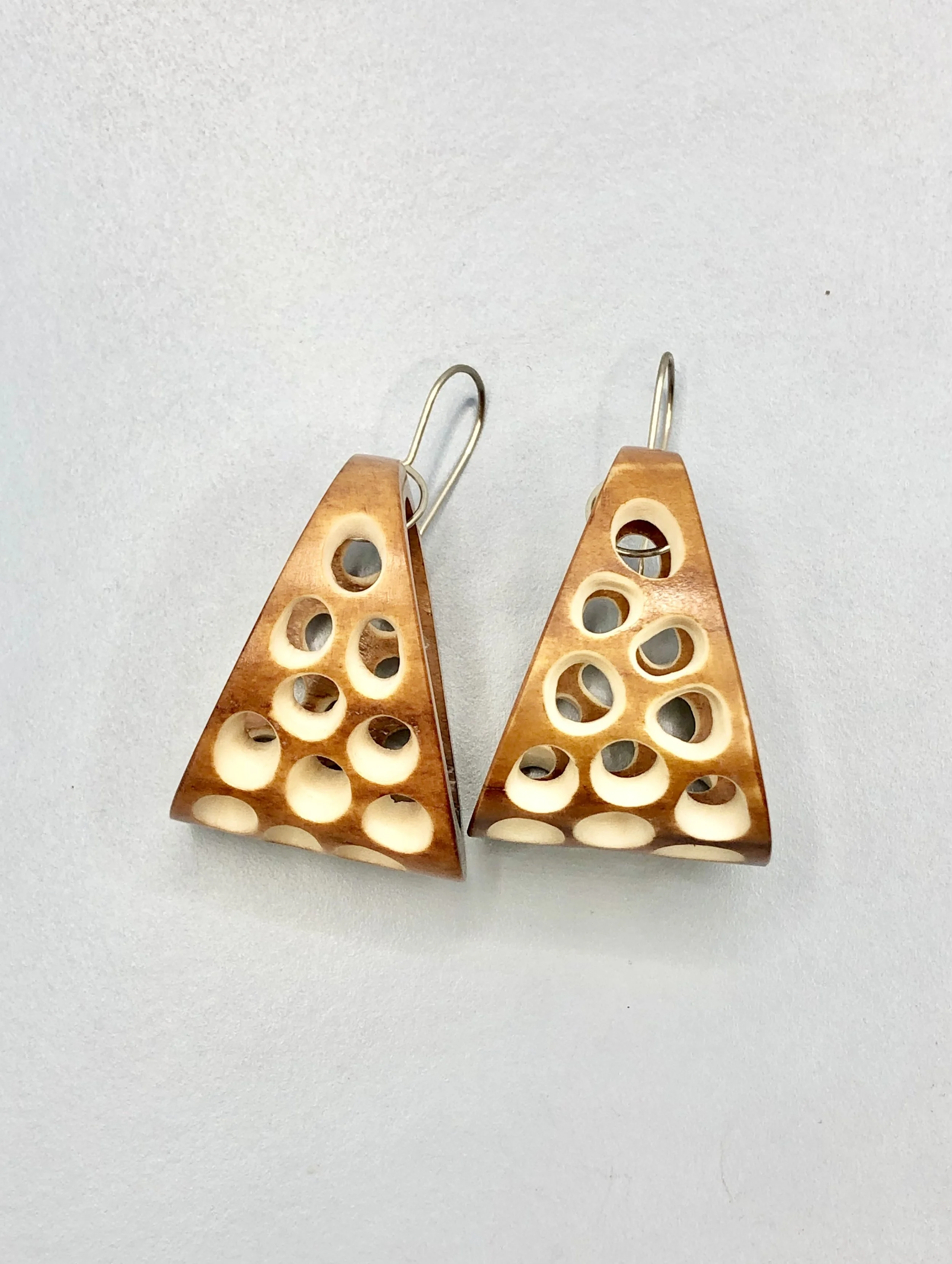 Dyed antler basket earrings – hand carved, large, brown – Rachel Lambert Jewellery