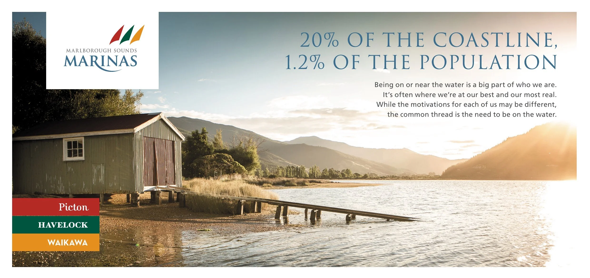 Well, that's a big playground for boaties isn't it. Good thing there are three world class marinas close by. For Marlborough Sounds Marinas we built on layered marketing messages that spoke directly to the benefits of the Marinas and their unique loc