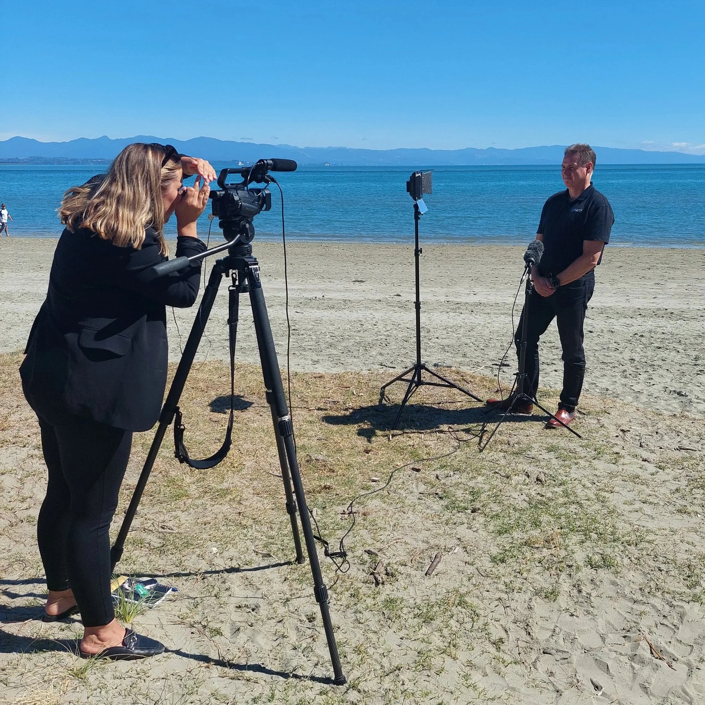NZ King Salmon CEO Carl Carrington being interviewed by TVNZ for the announcement of Blue Endeavour. 