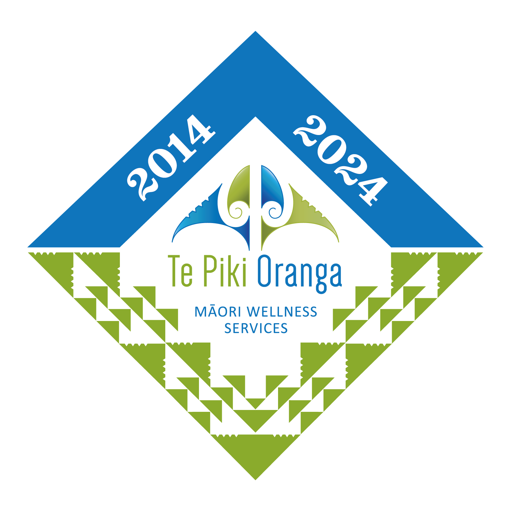 Te Piki Oranga - a tohu (logo) designed for the organisation's 10th anniversary. This was used as a commemorative badge and on publications for that year.