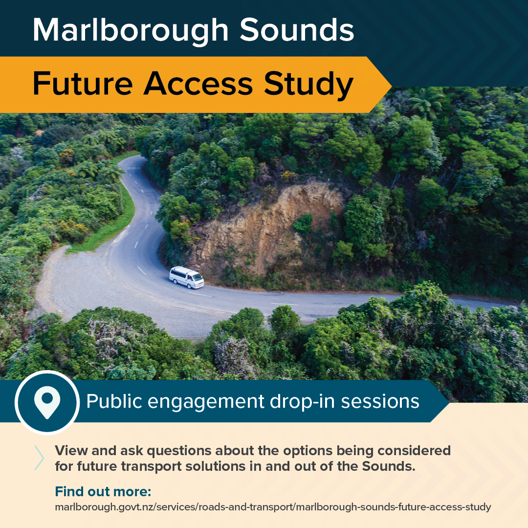 Social adverts for public meetings about the future of the transport network in the Marlborough Sounds.