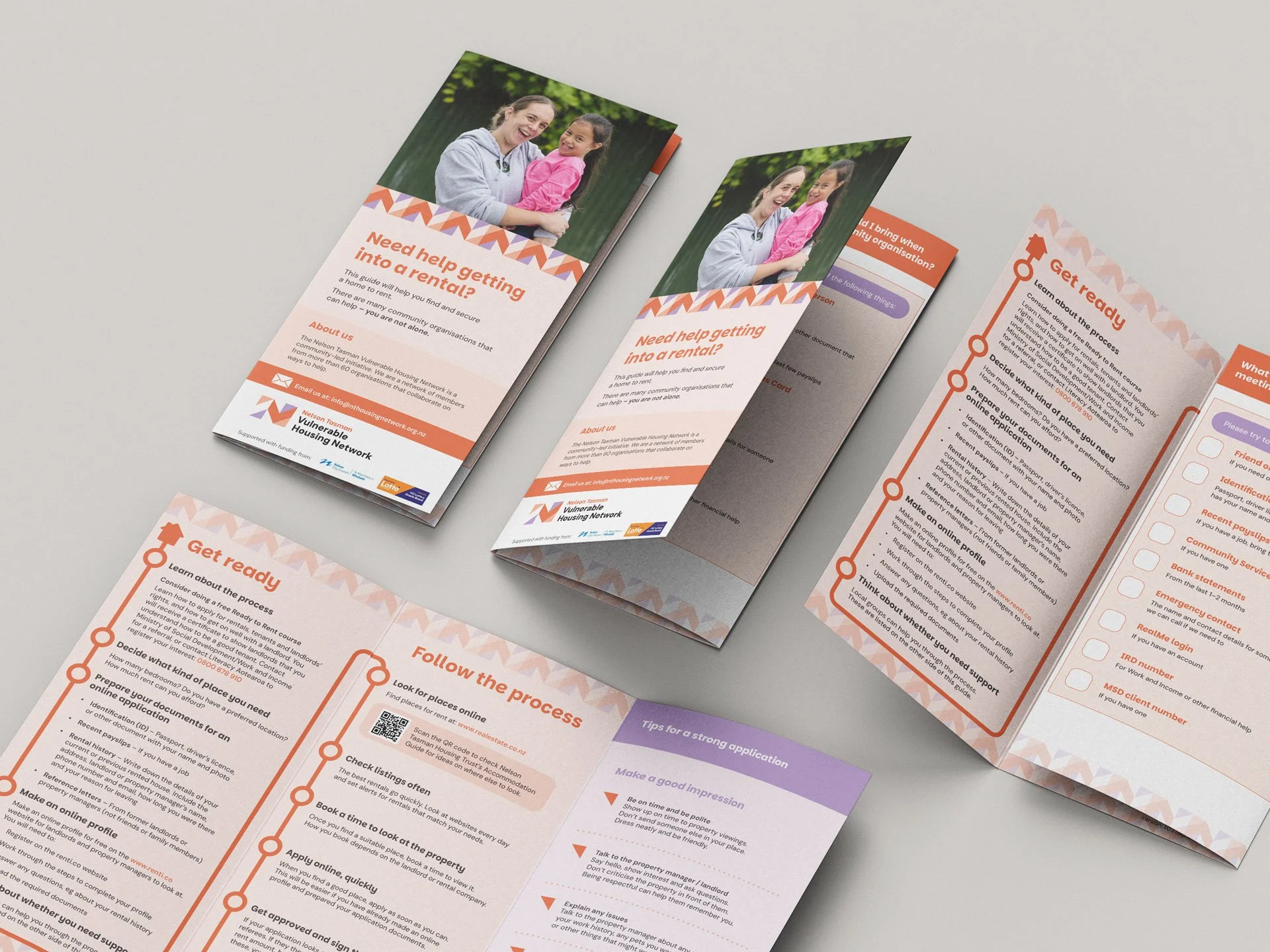We worked with the Nelson Tasman Vulnerable Housing Network on a range of plain language brochures to guide people through the process of finding accommodation. 