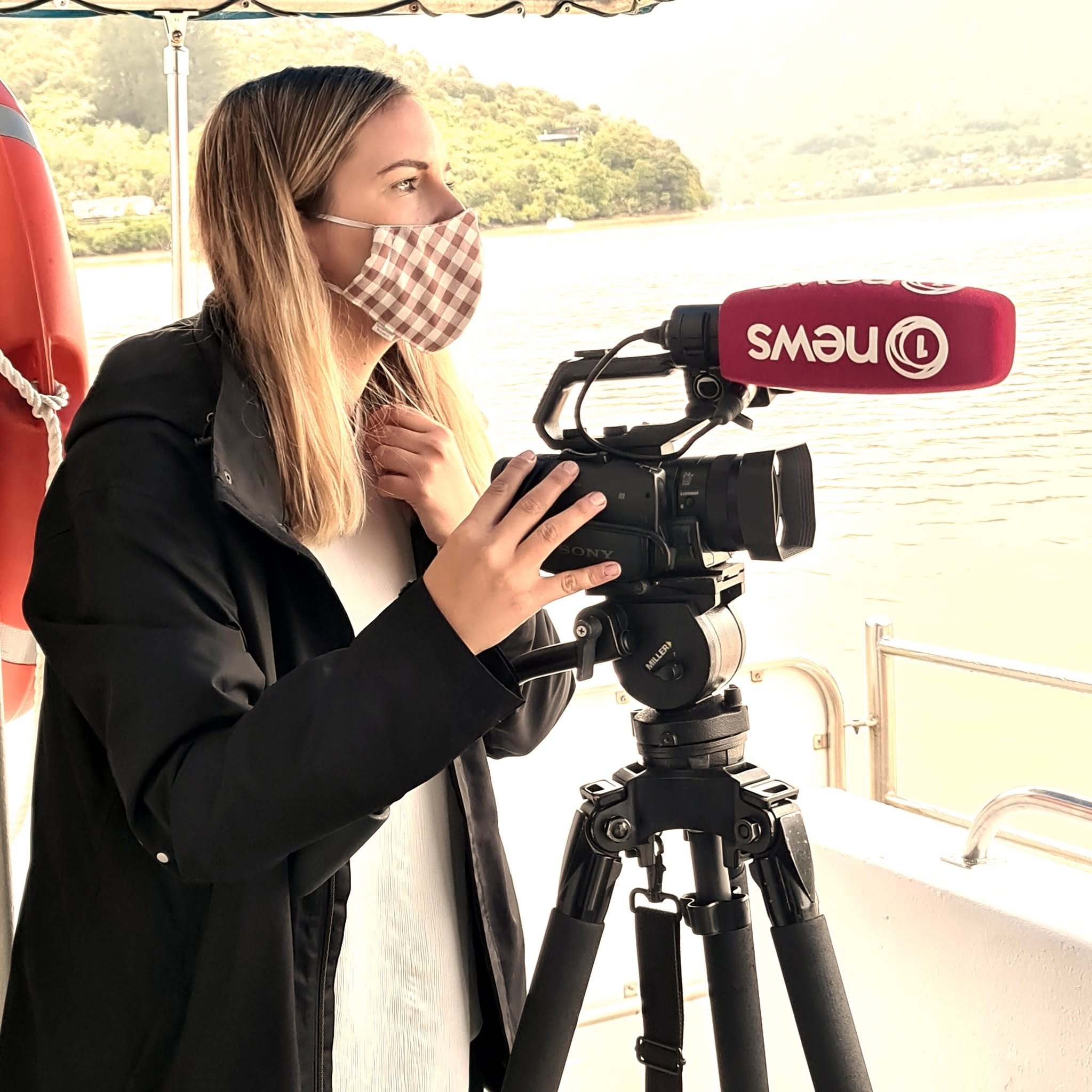 TV One News regional reporter Jessica Roden on the media tour of the Marlborough Sounds to attend the Marlborough District Council's public meetings. 