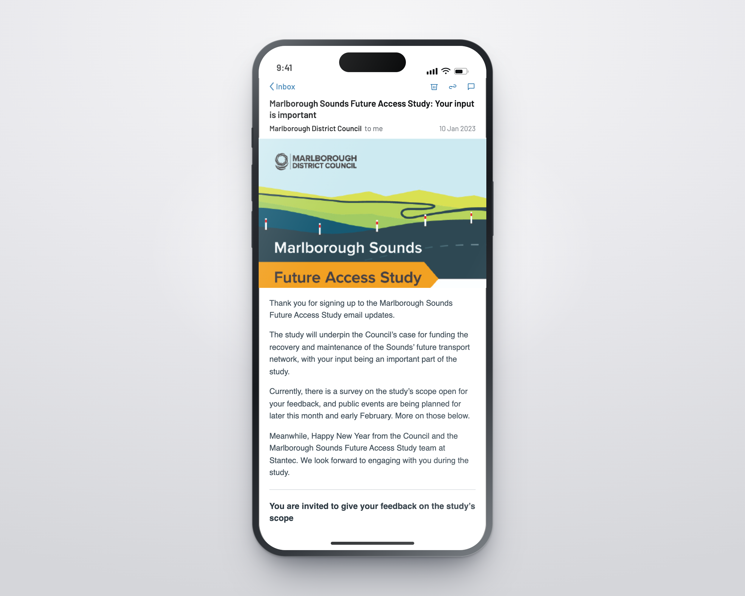 Email marketing and links to the public consultation surveys were written and sent out as part of the Marlborough Sounds Future Access Study project.