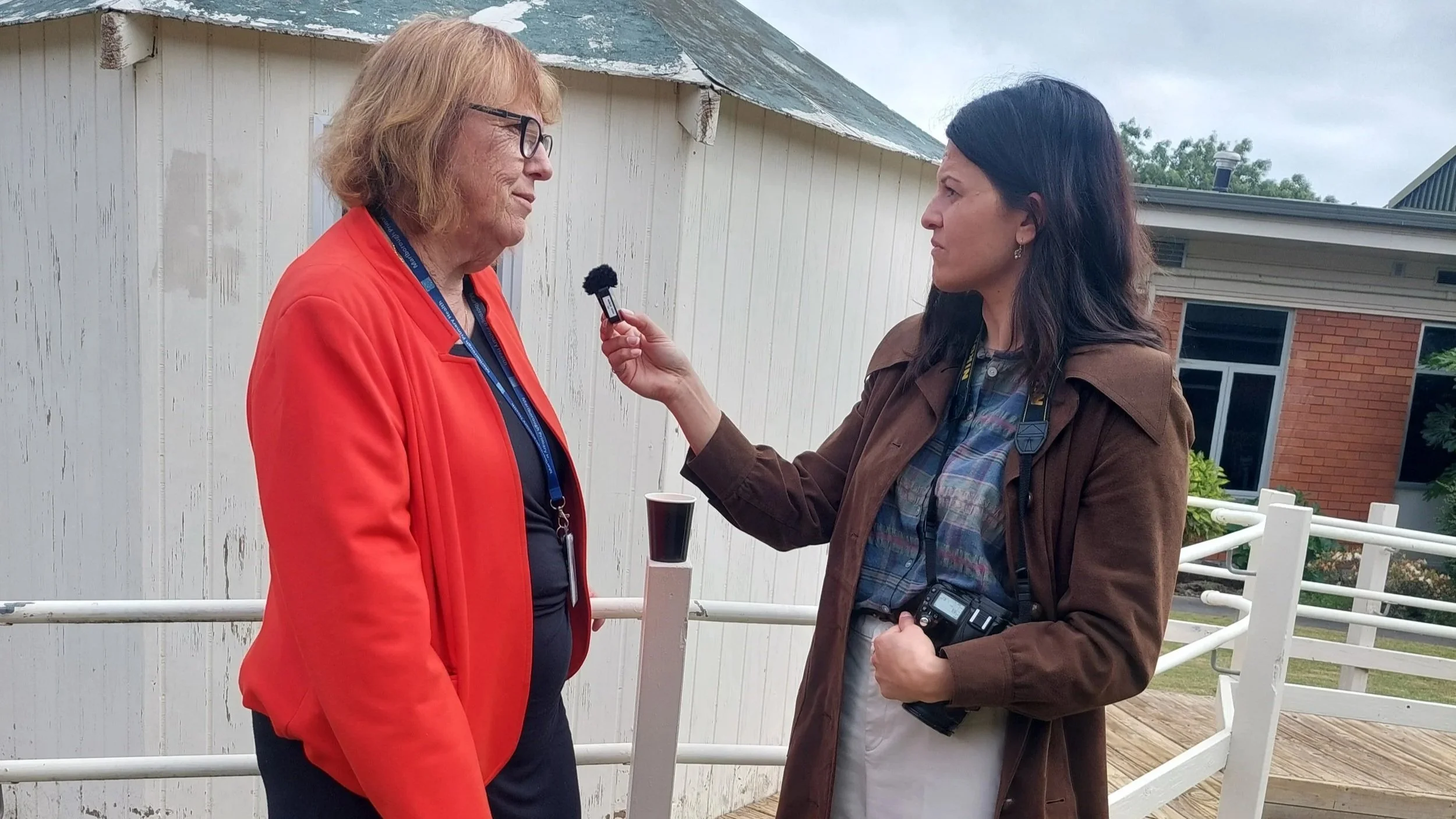Marlborough Primary Health Chief Executive Beth Tester being interviewed by Radio NZ at the opening of Tātari Toto haemodialysis unit.