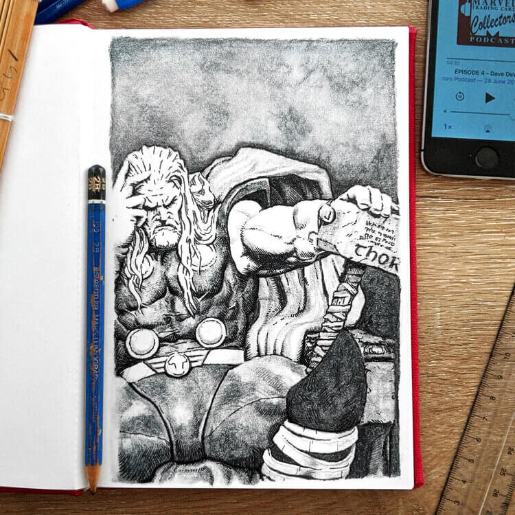 how to draw Thor Using Charcoal And Ink