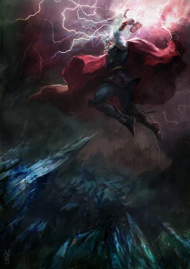 Thor fight in Valhalla by artist Agathe