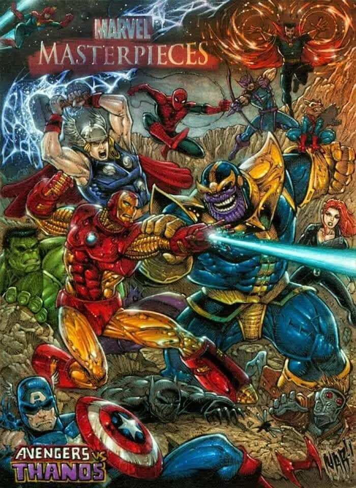 Sketch Card of Avengers VS Thanos by artist Julio Nar