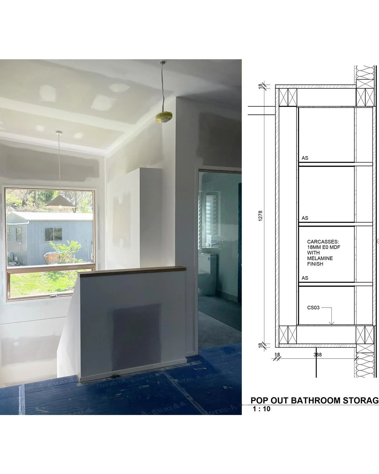 We had a bit of fun getting creative with the bathroom storage here and created a pop-out storage box above the stair. Not an after thought, but more driven by budget and size constraints. Also a great opportunity to add in a pop of colour, the quest