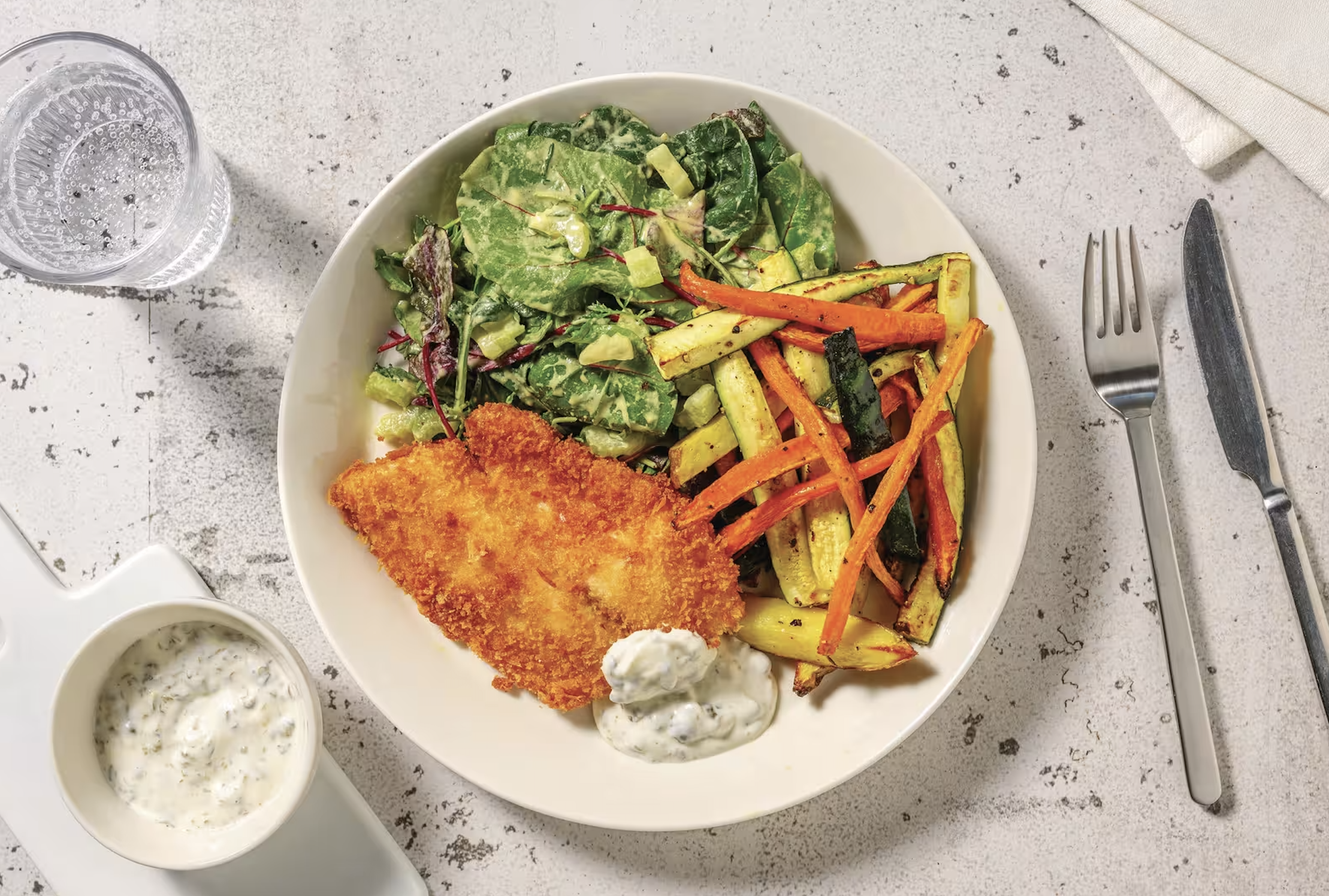 Crumbed Salmon and Lemon-Pepper Veggie Fries