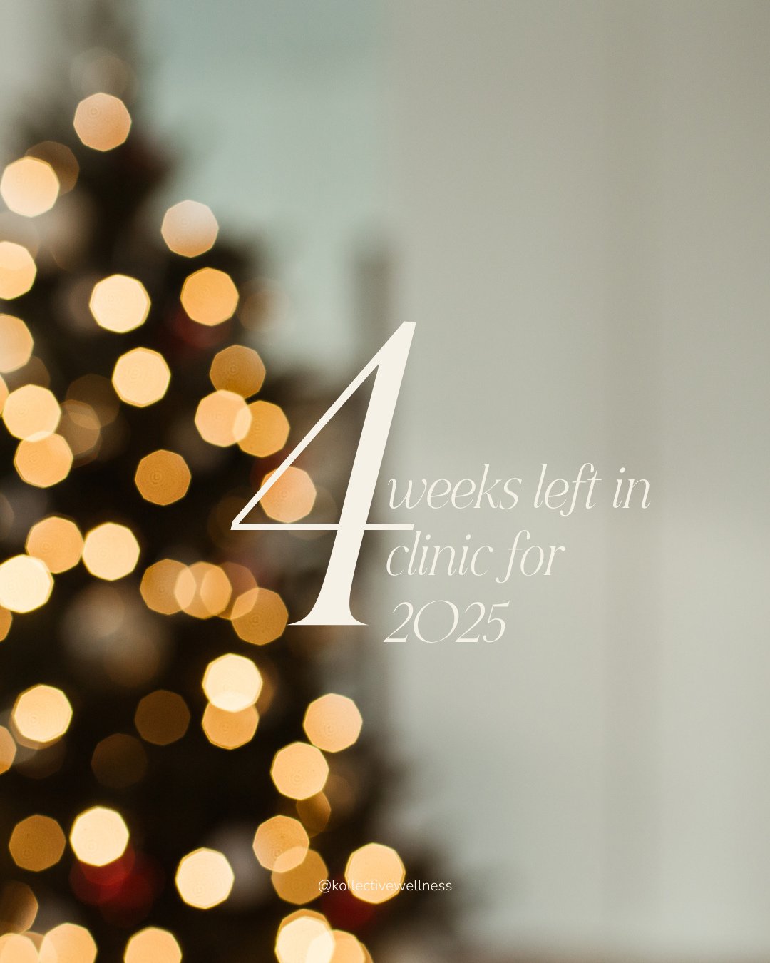 Just a little heads up: there are only 4 more weeks left in clinic for 2025!⁠
⁠
If your skin has been flaring, your energy&rsquo;s feeling off, or you want to go into the new year feeling your best, now is the time to book in!⁠
⁠
I&rsquo;ve got a few