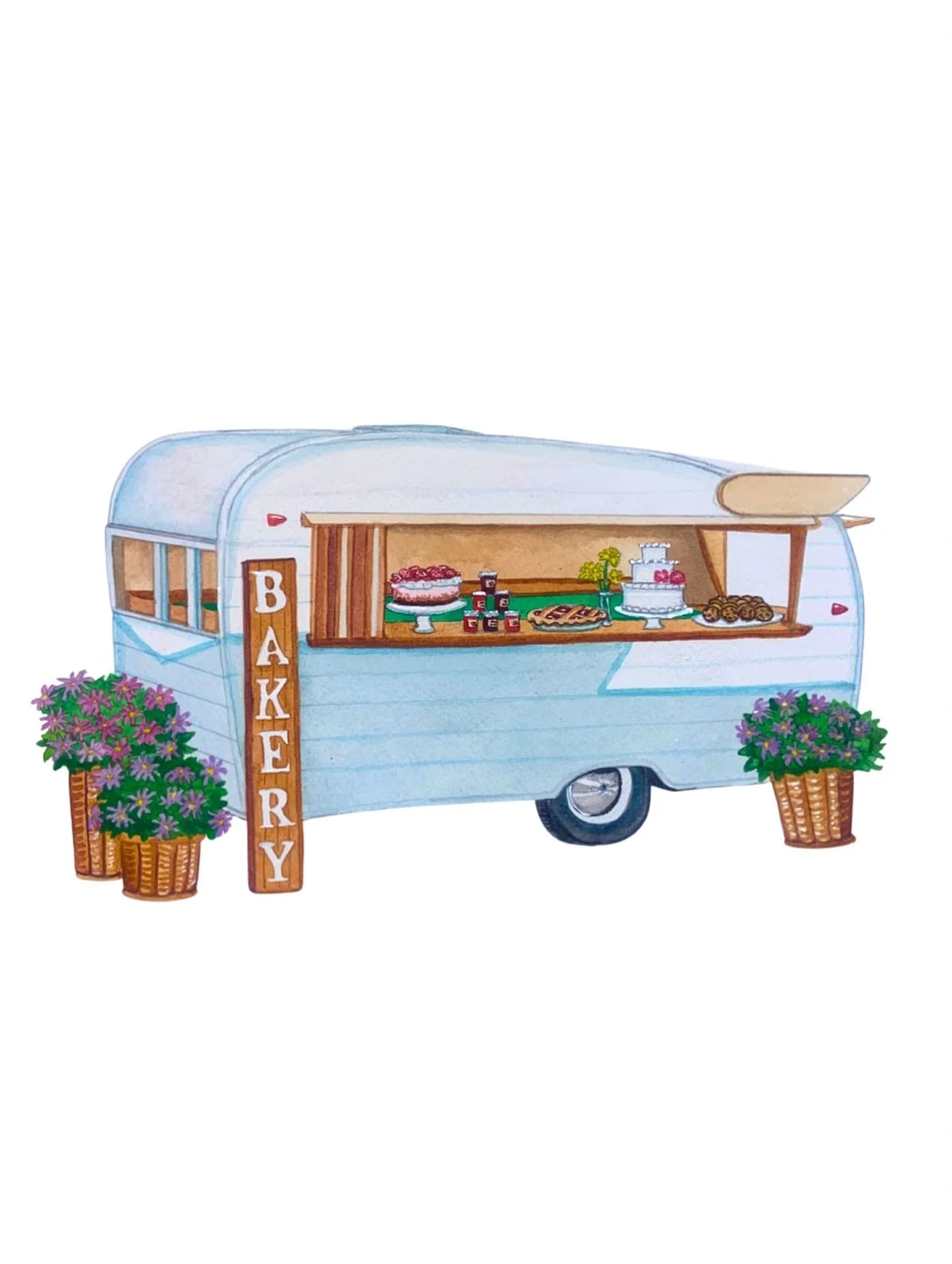 Beep! Beep! We have new art fresh off the press. Thank you @lindsays_little_bakery for this commission of your beautiful retro bakery cart! 🩷🍪✨Interested in a custom commission? Drop a comment below ⬇️