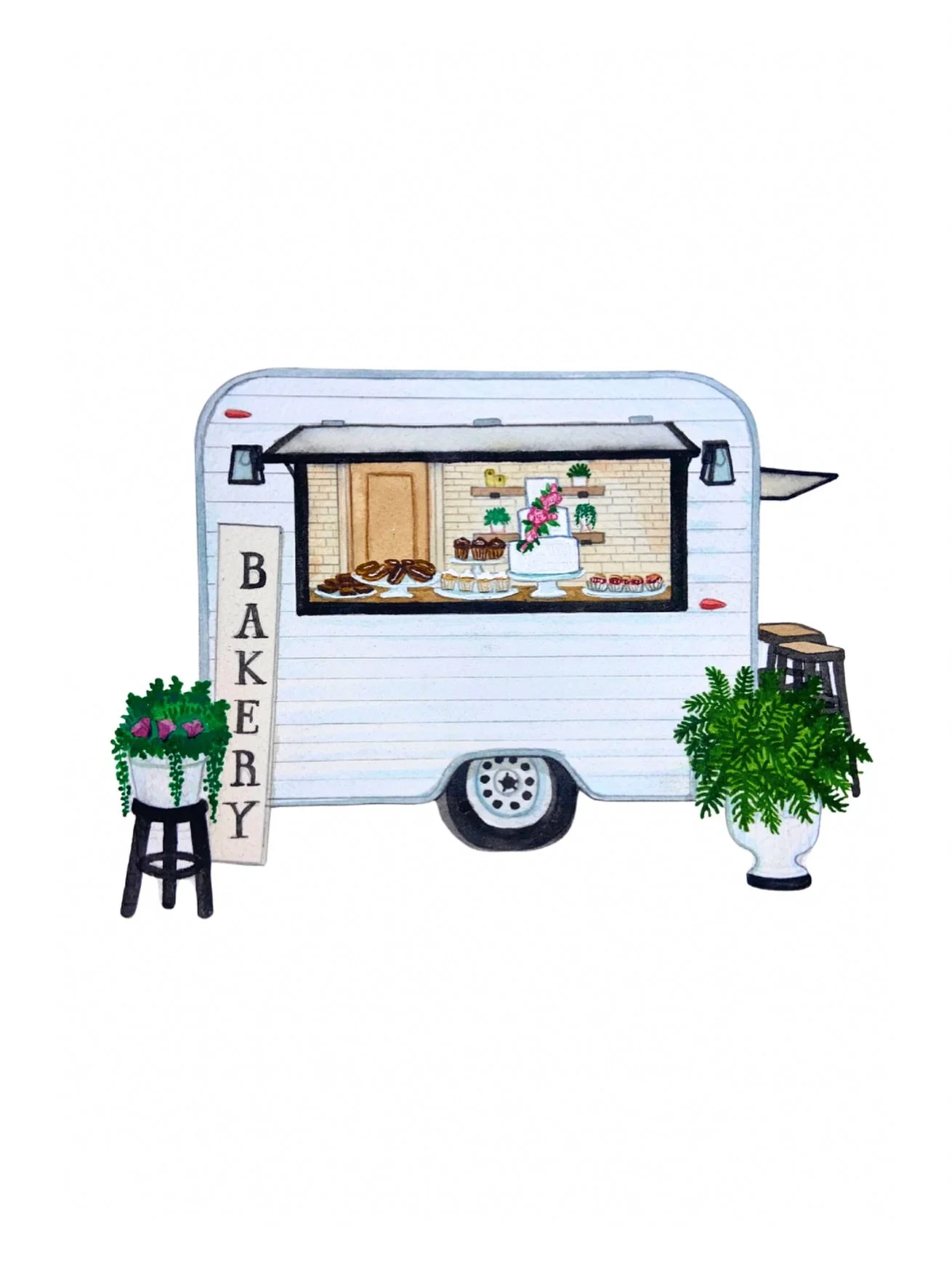 Honk! Honk! Here&rsquo;s another one. Thank you @lindsays_little_bakery for giving me the opportunity to illustrate this chic bakery trailer. If you would like an illustration for your home or your business just drop a comment below ⬇️ Thank you 😊💕