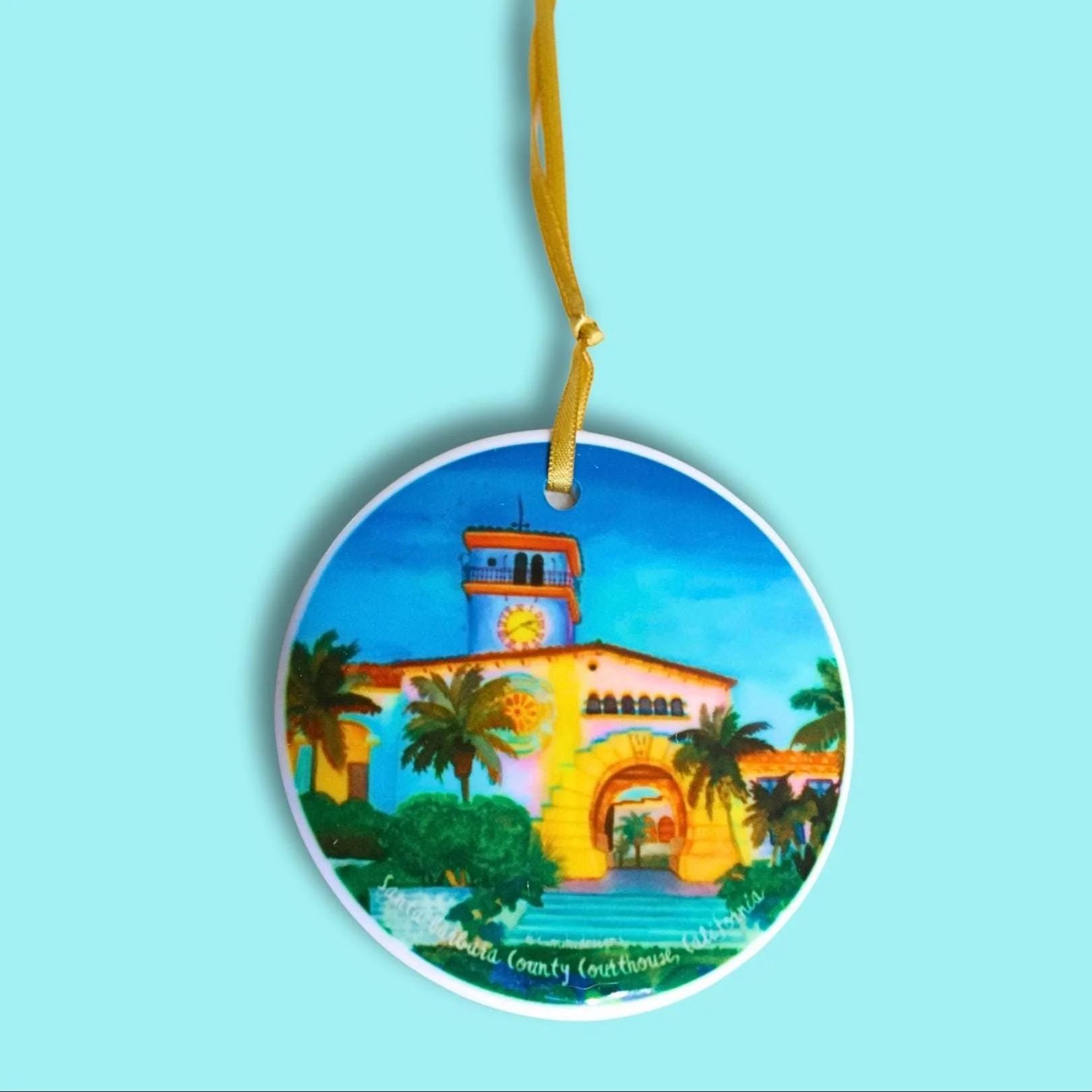 Procelain Ornament Santa Barbara County Courthouse Watercolor