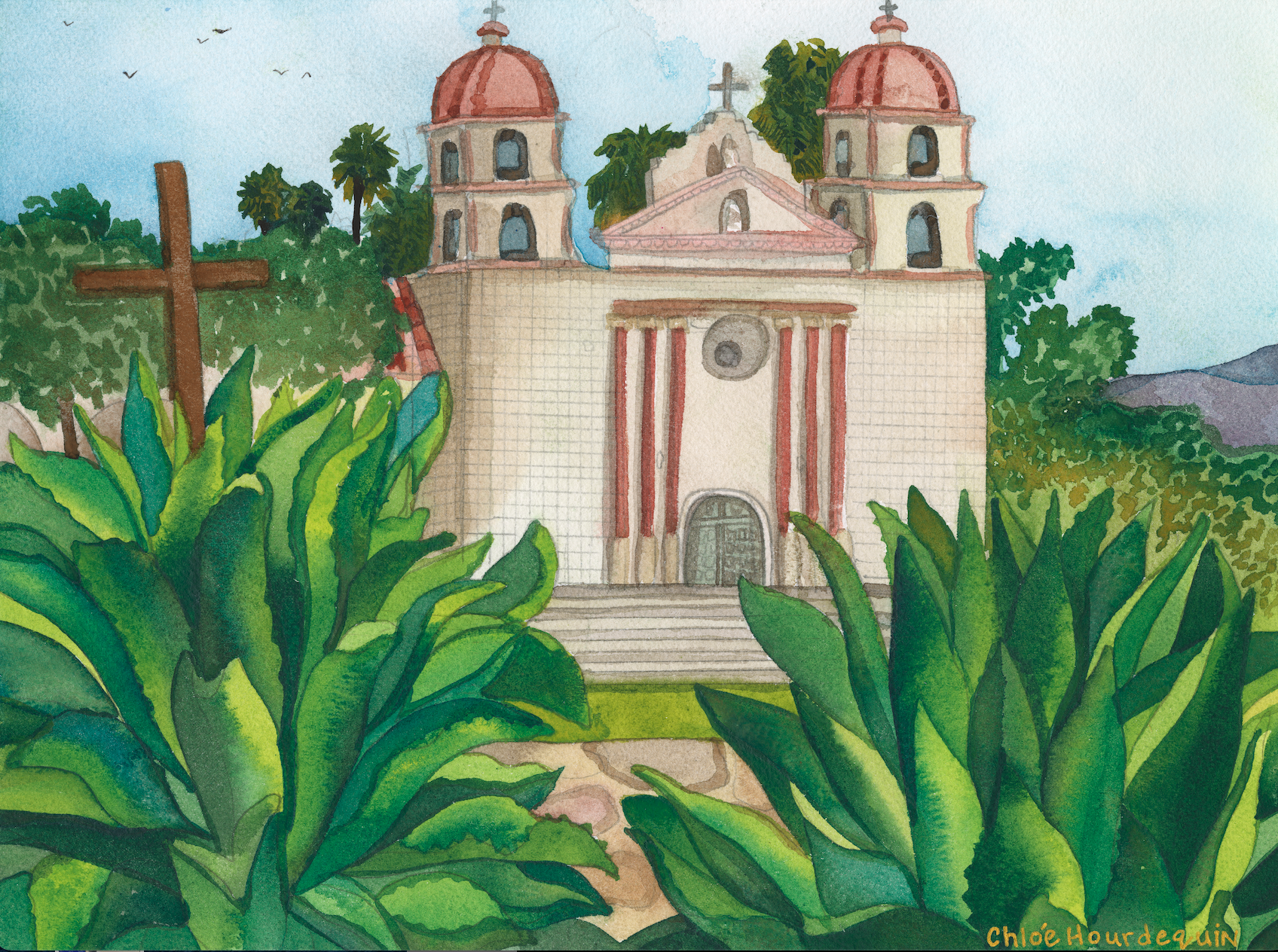 Crown Jewel, Old Mission Santa Barbara 9"x12" Original Available 