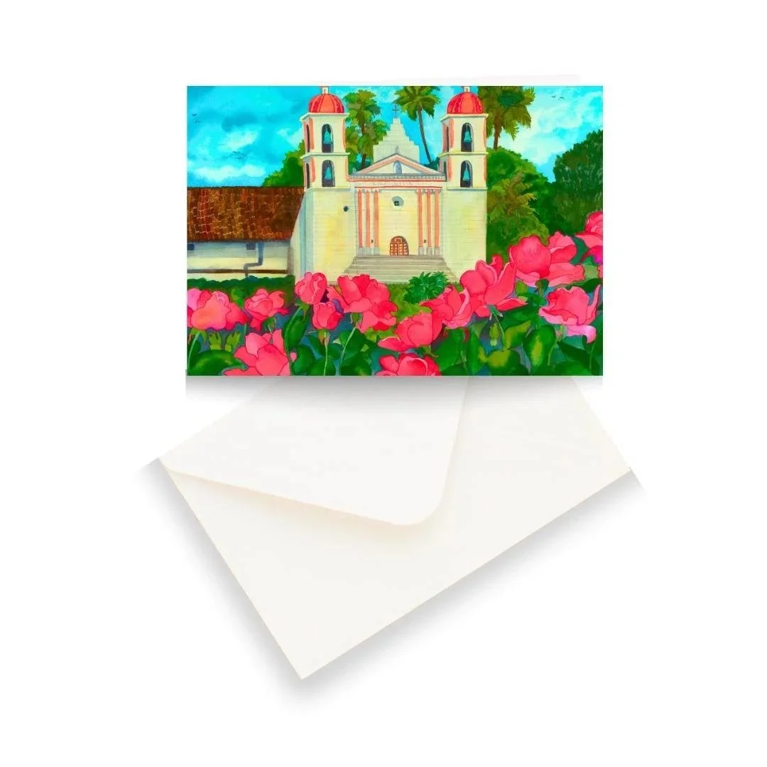 Old Mission Santa Barbara Watercolor Greeting Card Blank
