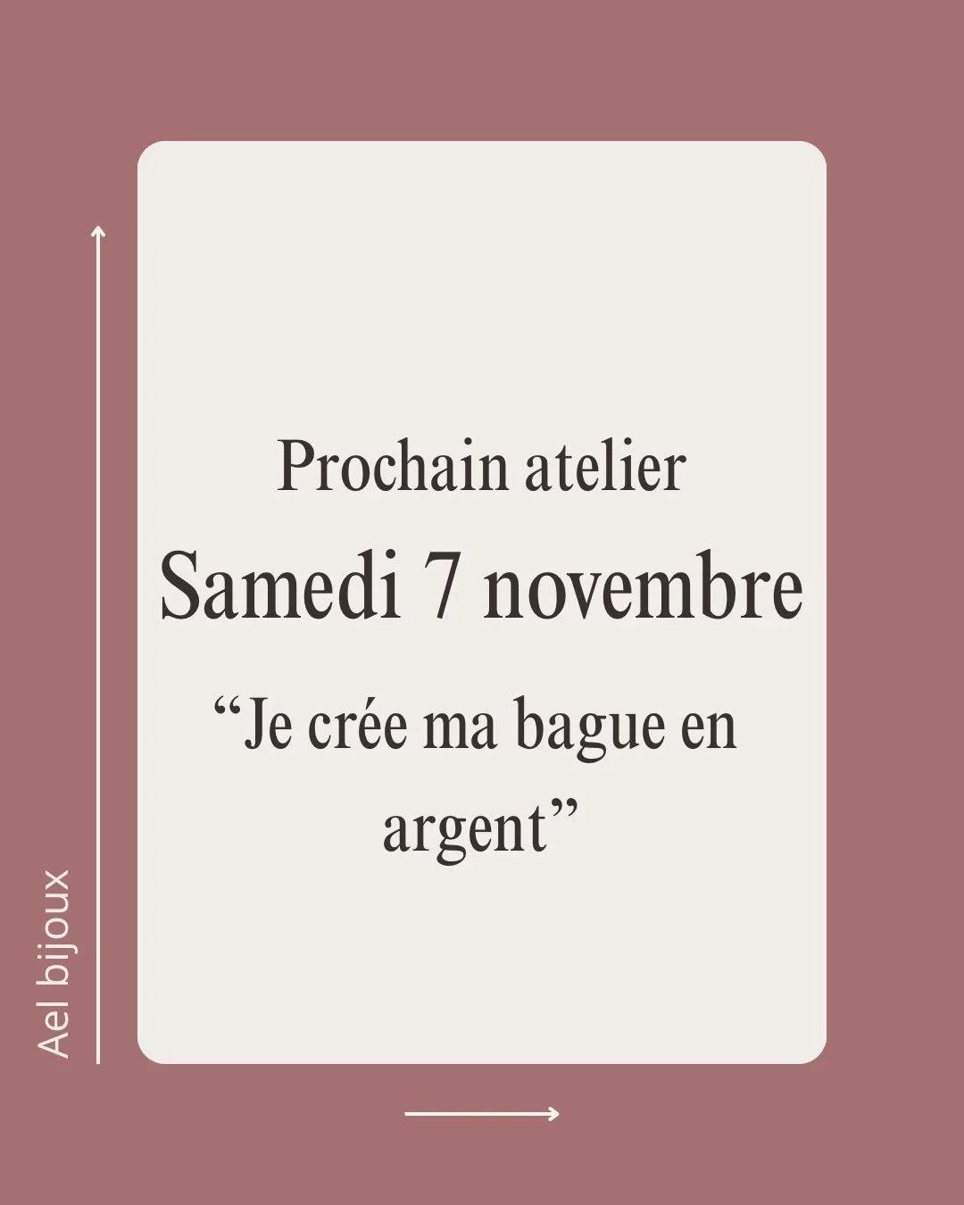 Prochain atelier !

💍 vous avez envie de vous cr&eacute;er une bague unique et d&eacute;couvrir une technique de joaillerie ?
🎁 vous voulez cr&eacute;er une bague ou un ou une de vos proches ? Peut &ecirc;tre m&ecirc;me faire un cadeau de vos propr