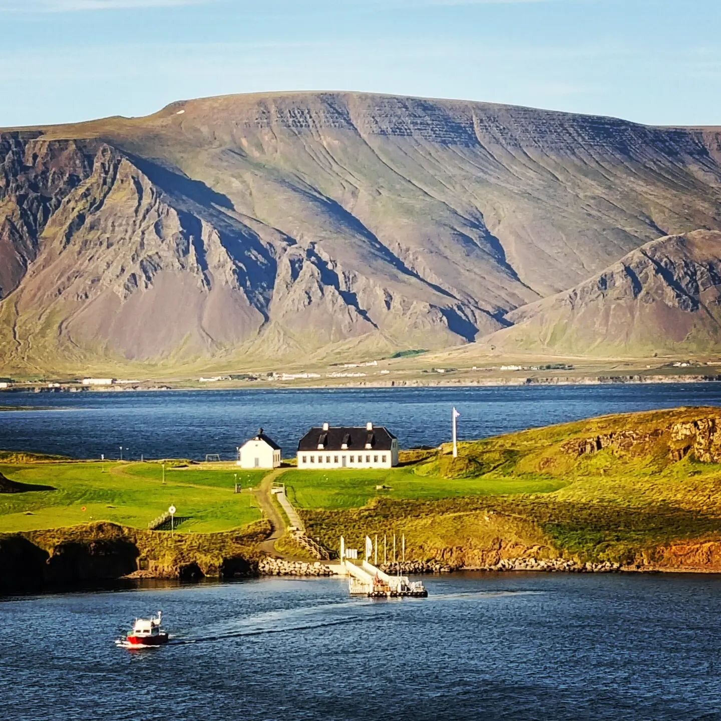 Iceland bringing its A-game when it comes to being @accidentallywesanderson.

This is the island of Vi&eth;ey, just across from the Port of Reykjavik. It's home to a seasonal summer restaurant, walking trails and Yoko Ono's 'Imagine Peace Tower', a t