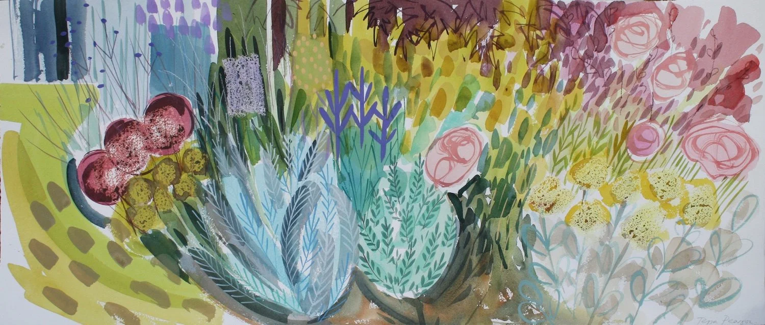 Pearson.Koko Border Turquoise 42x102cm watercolour.Kevis.jpg