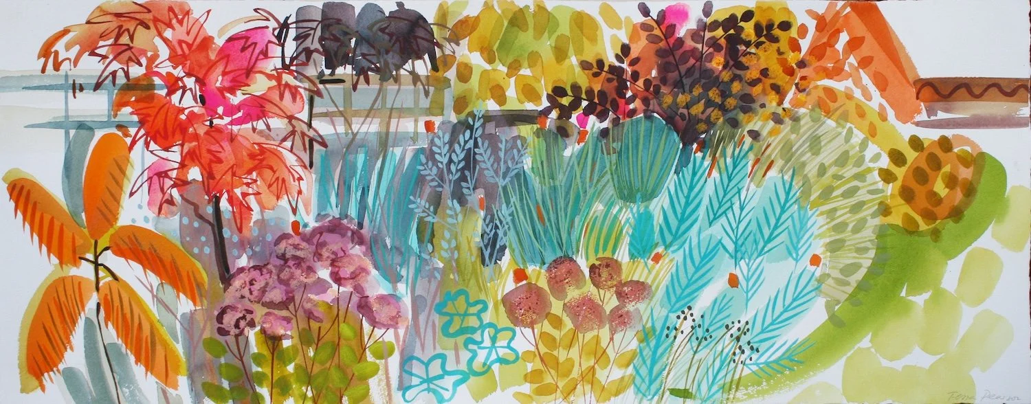 Pearson.Sweetgum Sunset Border 40x102cm watercolour.Kevis.jpg
