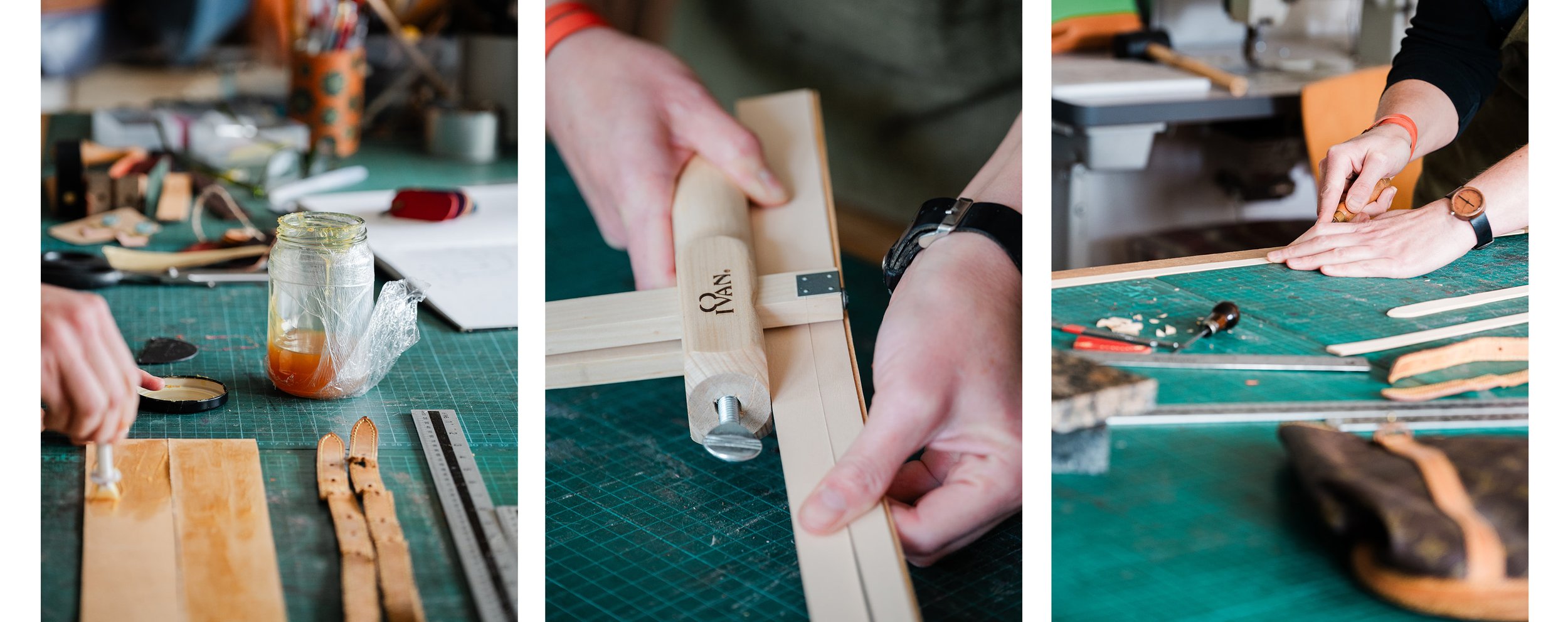 making new leather straps for a Louis Vuitton bag