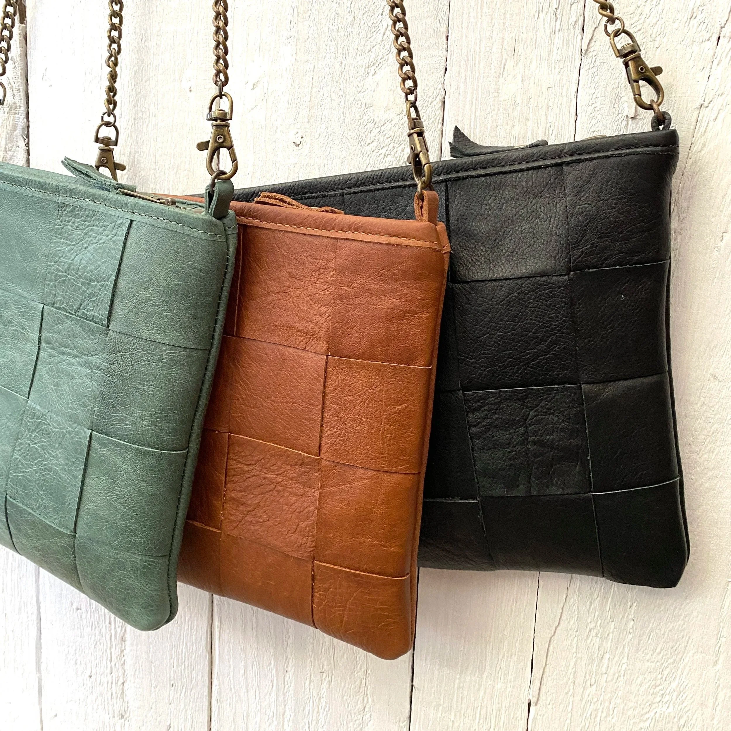 Woven Leather Cross Body Clutch Bag