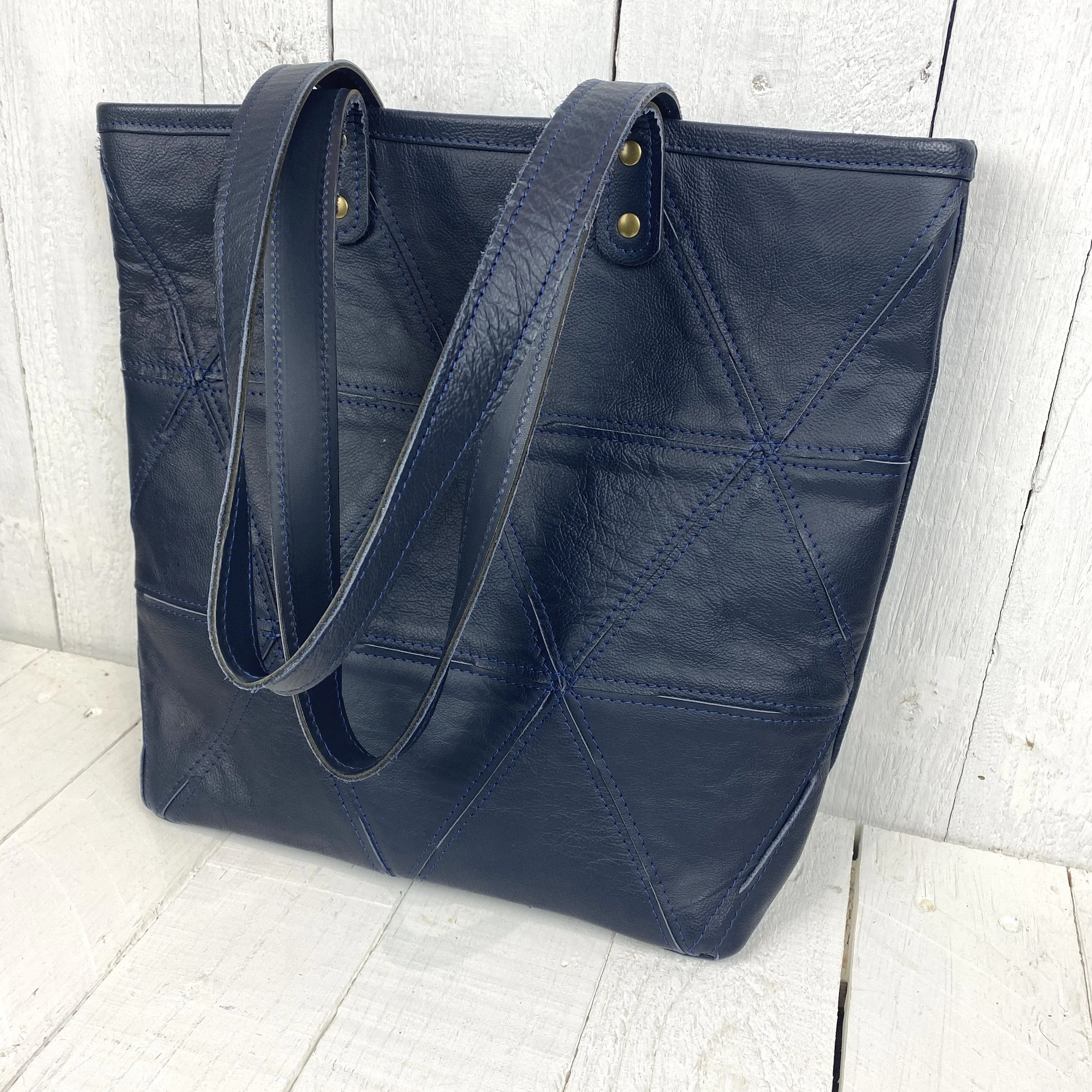 Eco design leather handbag made from off cuts
