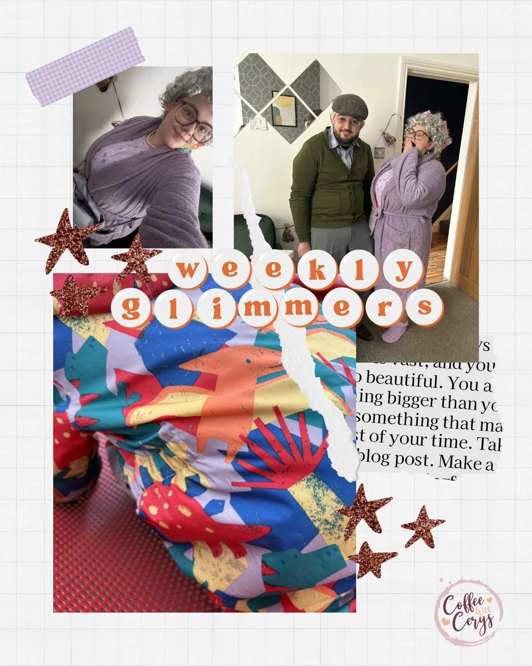 Was too busy enjoying this weeks glimmers, that I forgot about last week👀

Most of these are just photos from @jennyraineycube&rsquo;s 30th&hellip;so enjoy👵🏻😂

#CoffeeWithCerys #MumLifeUK #GrannyFancyDress