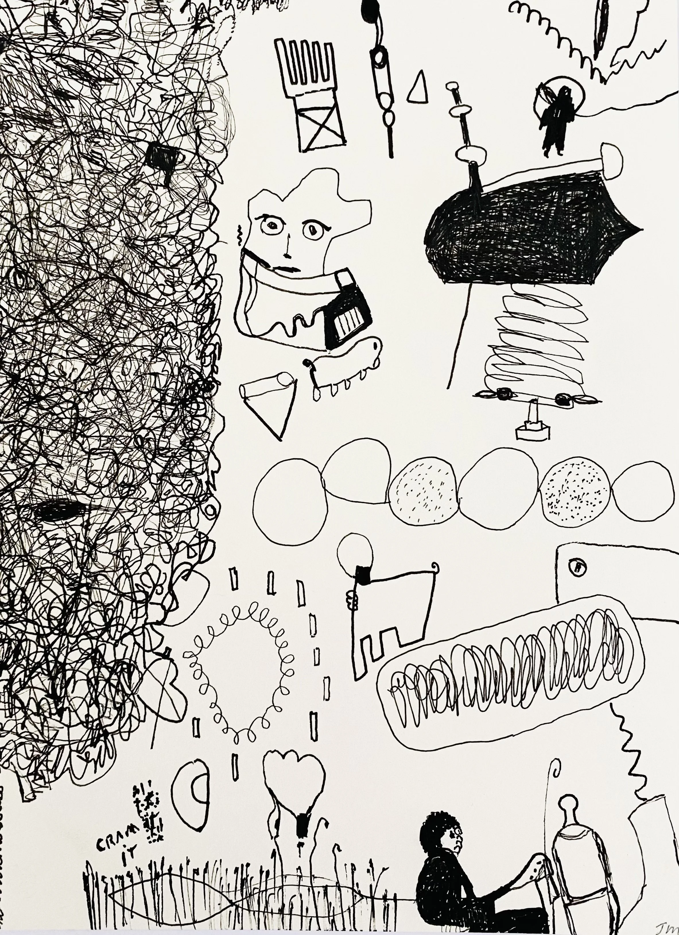 John McLaughlin, Jam Packed I, 8" x 6", ink on paper, 2026