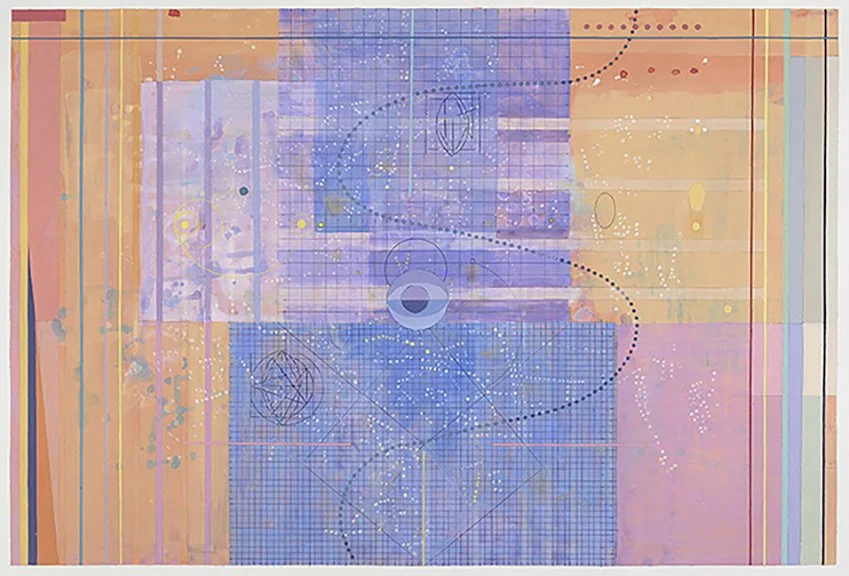 Sunrise, 30" x 40" (framed), acrylic and pencil on paper, 2021