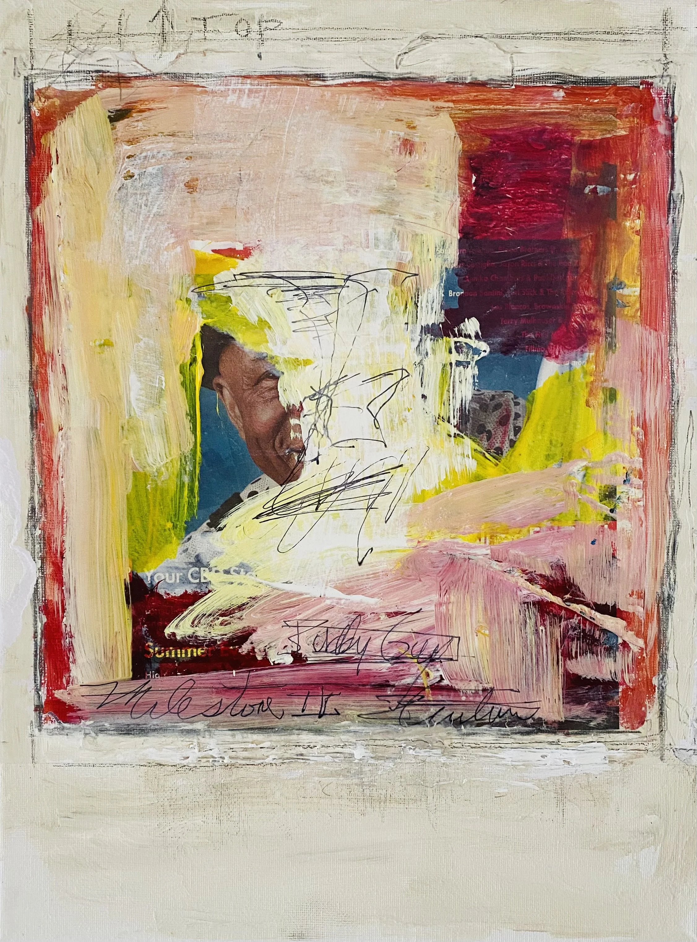 Ralph Turturro, Milestone II / Covering Buddy Guy, 16" x 12", mixed media on paper, mounted on canvas, 2025