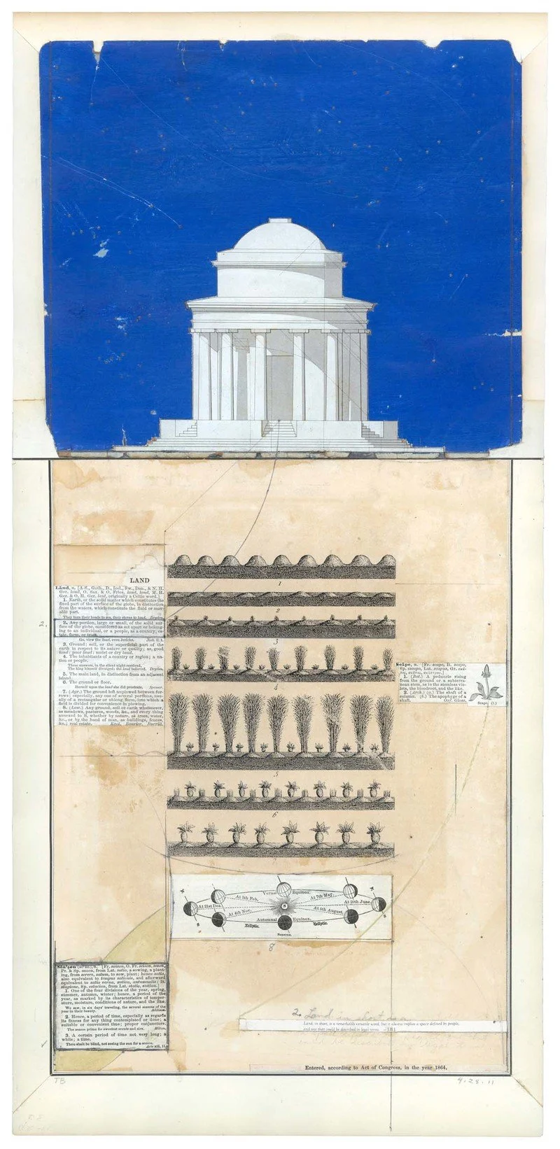 Todd Bartel, Set Apart or Belonging To An Individual or A People, 23 1/2 x 11 1/4 inches, burnished, interlocking collage, 19th-century papers, end pages, photo-transfers on end pages, yes glue, gouache, pencil, archival document repair tape, book en