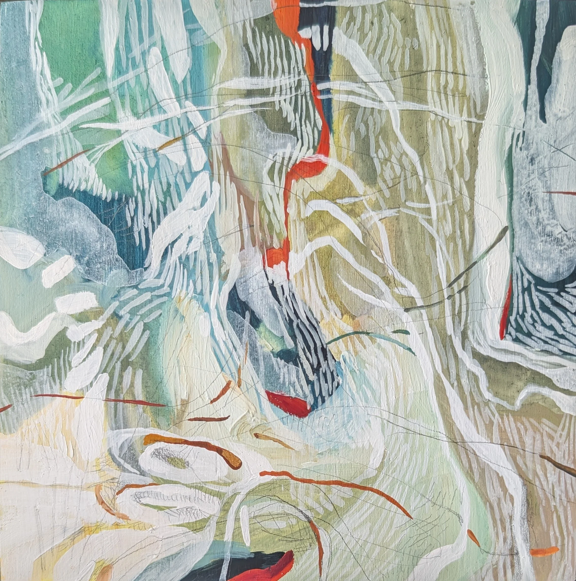 Masha Ryskin, Meander, 6" x 6", mixed media on panel, 2026 / SOLD