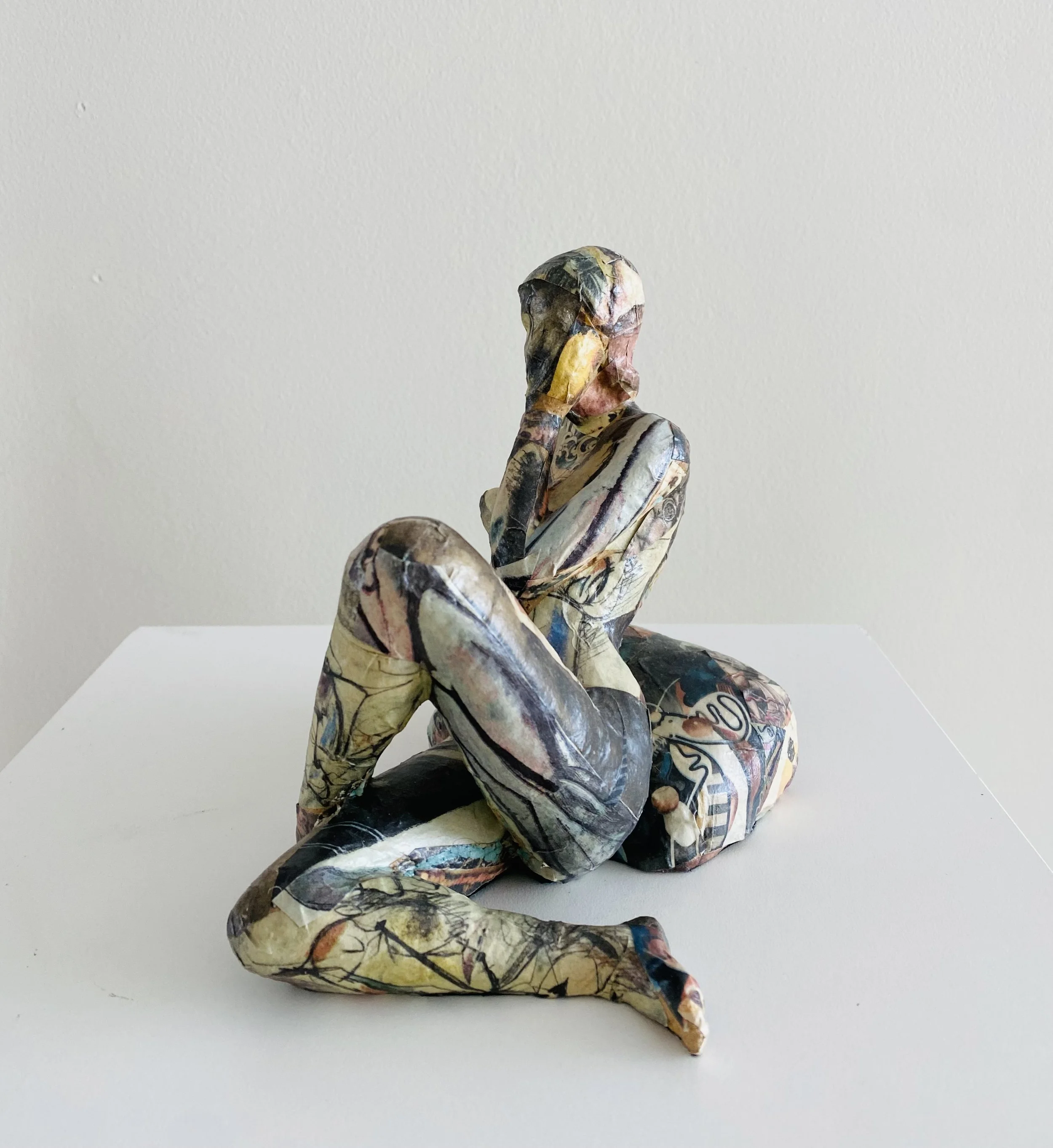 Bryna Silbert, More Than A Waitress, 7.5" x 6" x 5", clay + paper collage
