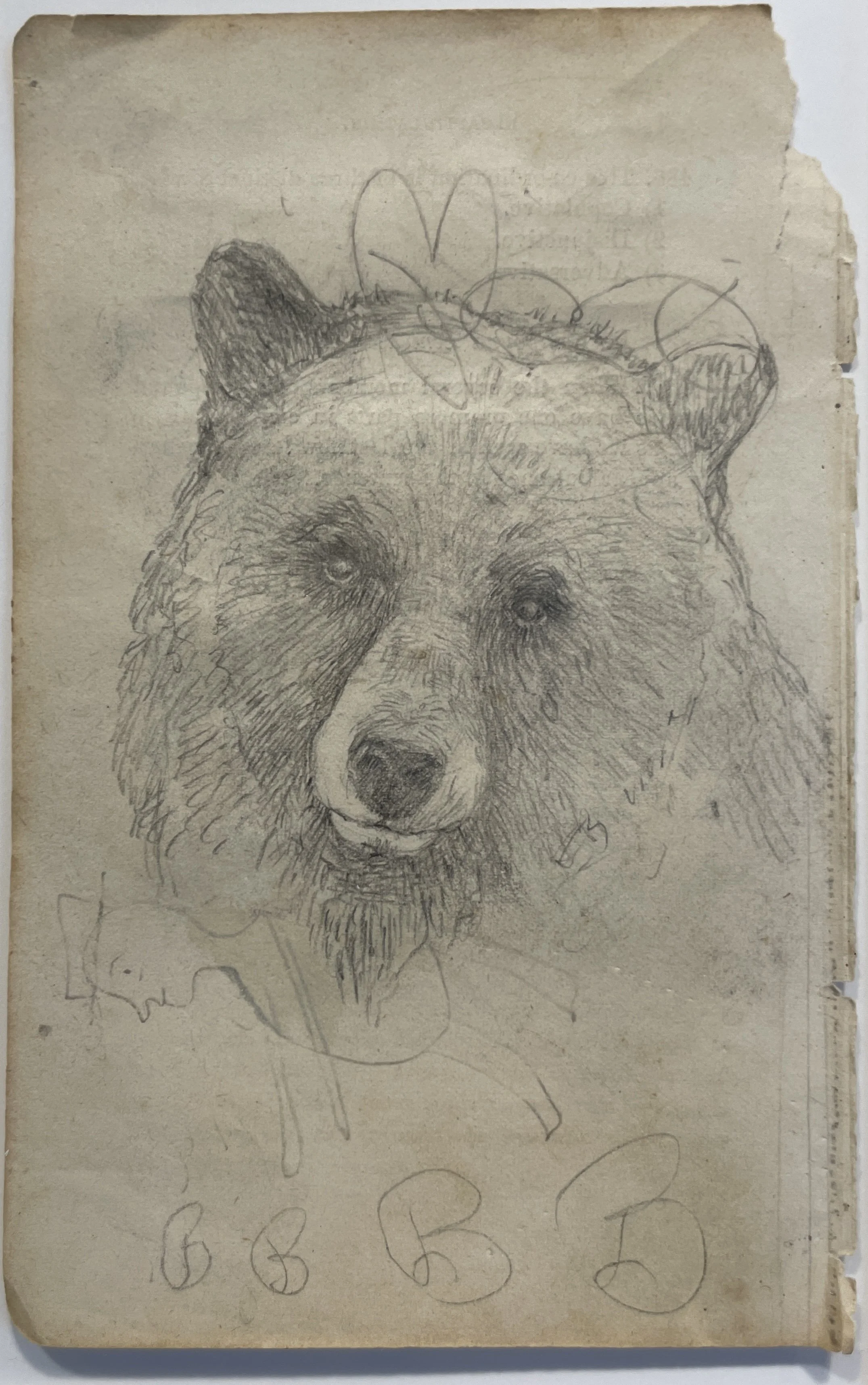 Tina Mullen, Practicing My B's, 14" x 10", watercolor, pastel and graphite on vintage paper, 2021